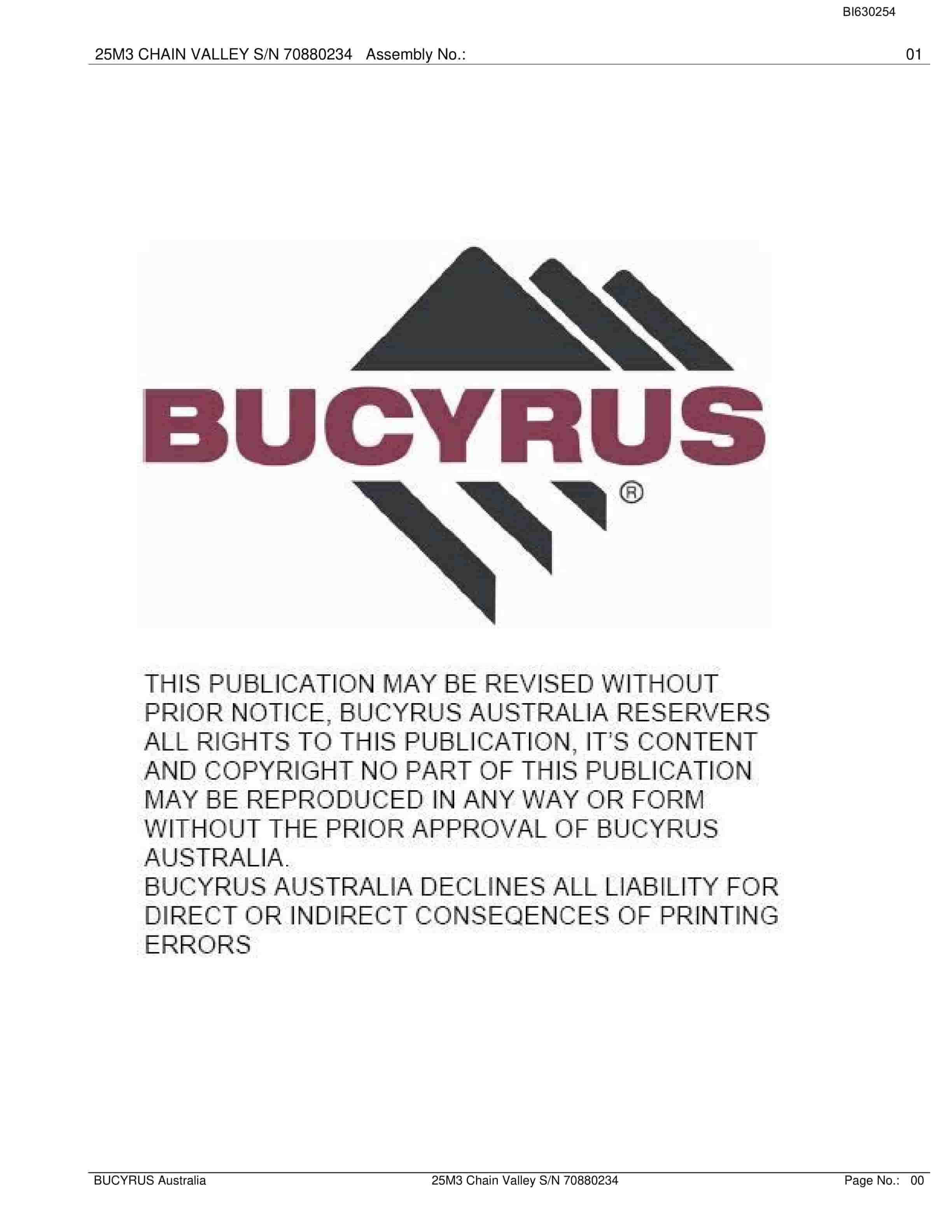 Bucyrus 25M3 Miner Parts Manual BI630254