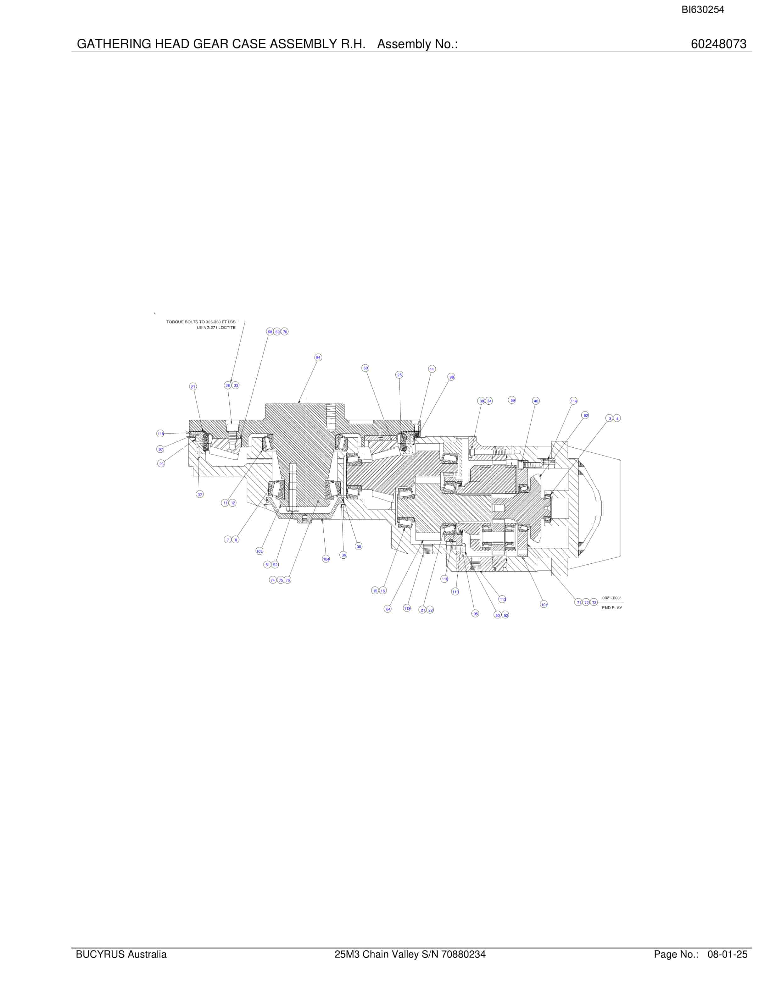 Bucyrus 25M3 Miner Parts Manual BI630254-4
