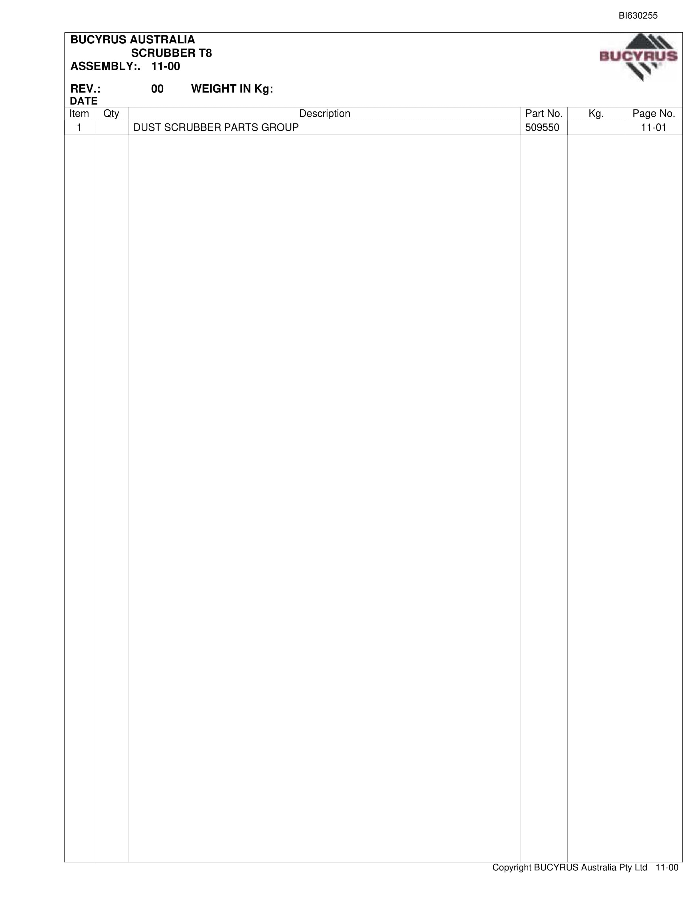 Bucyrus 25M3 Miner Parts Manual BI630255-3