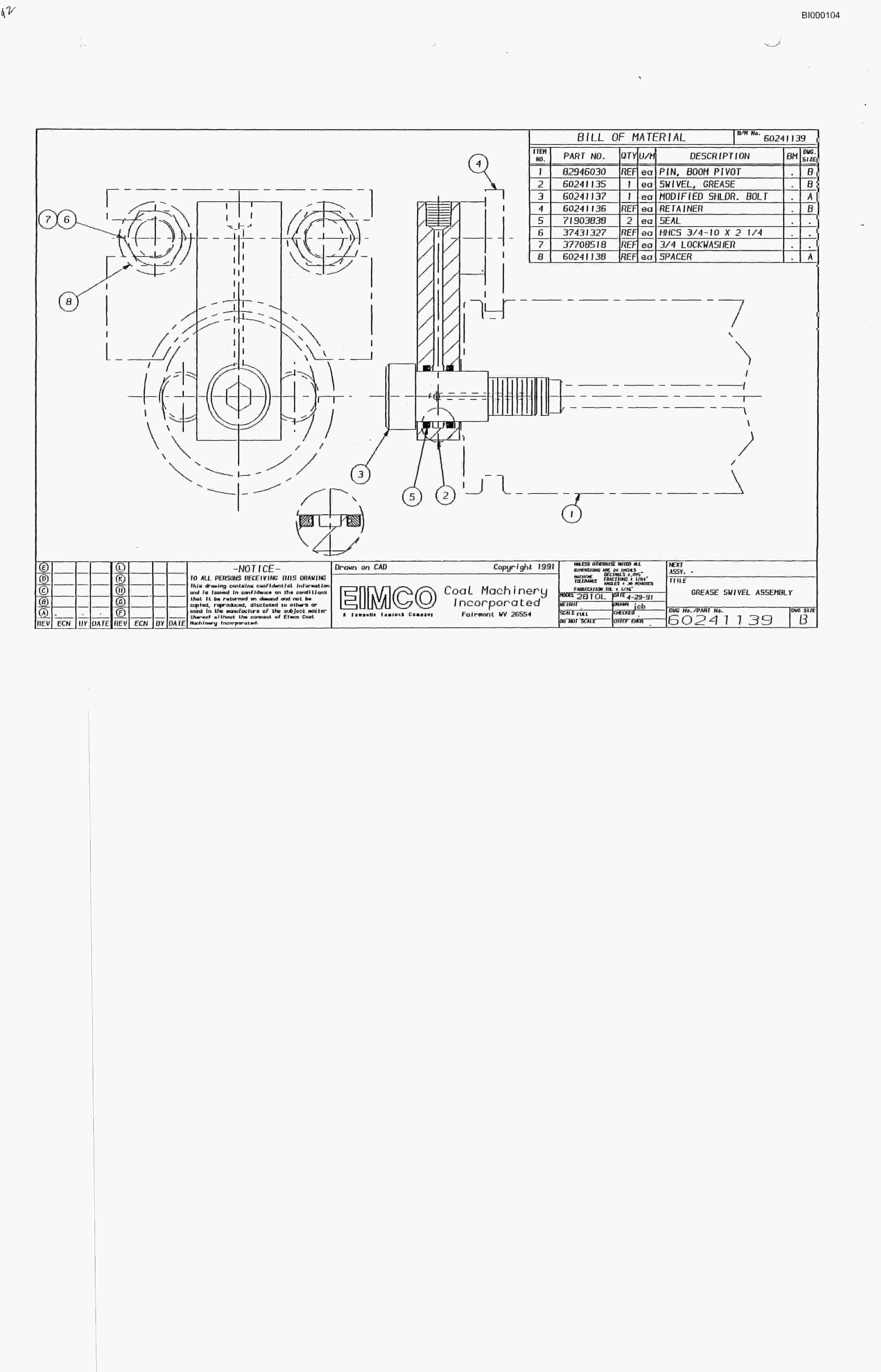 Bucyrus 2810-1 Miner Parts Catalog BI000104-4