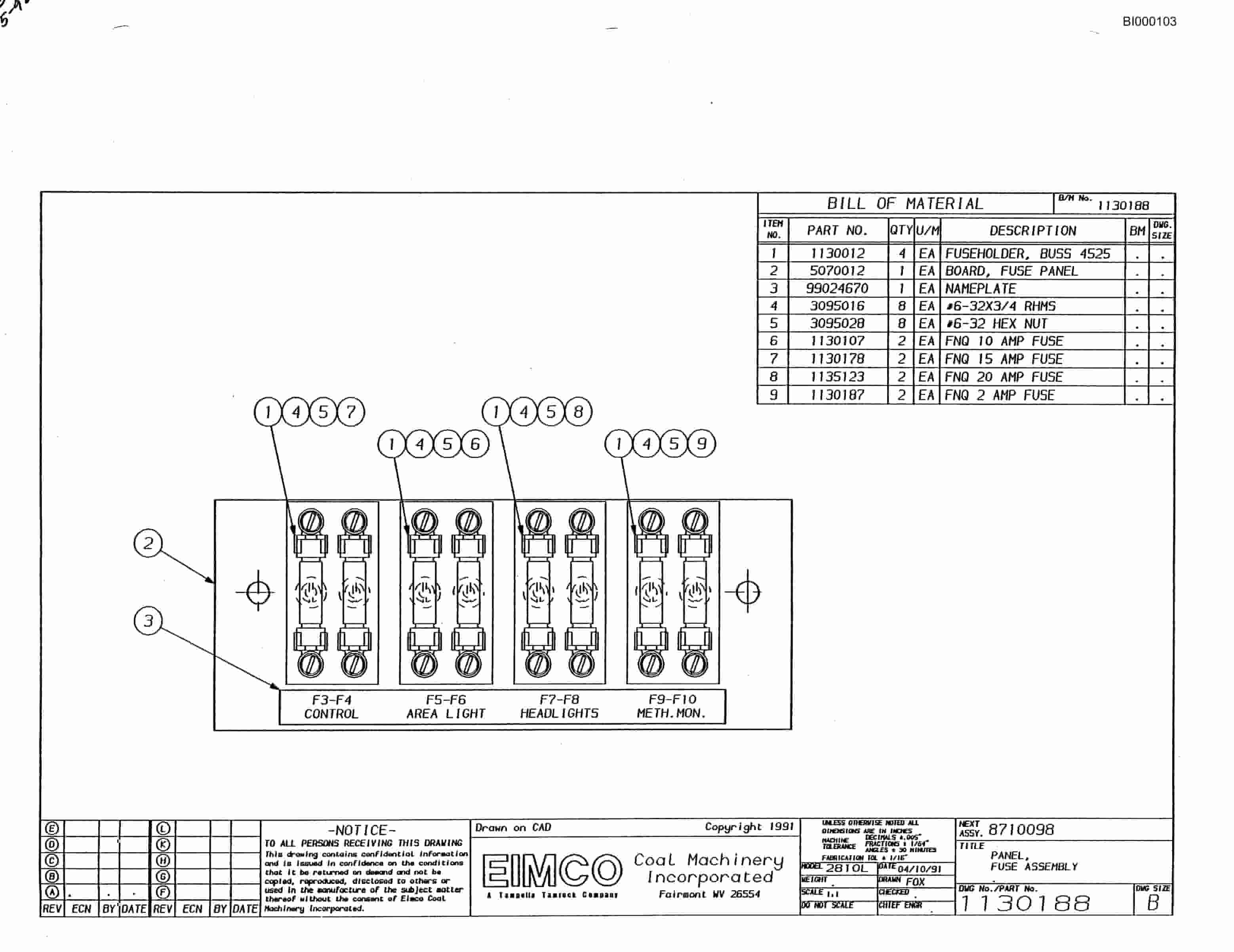 Bucyrus 2810-2 Miner Parts Catalog BI000103-2