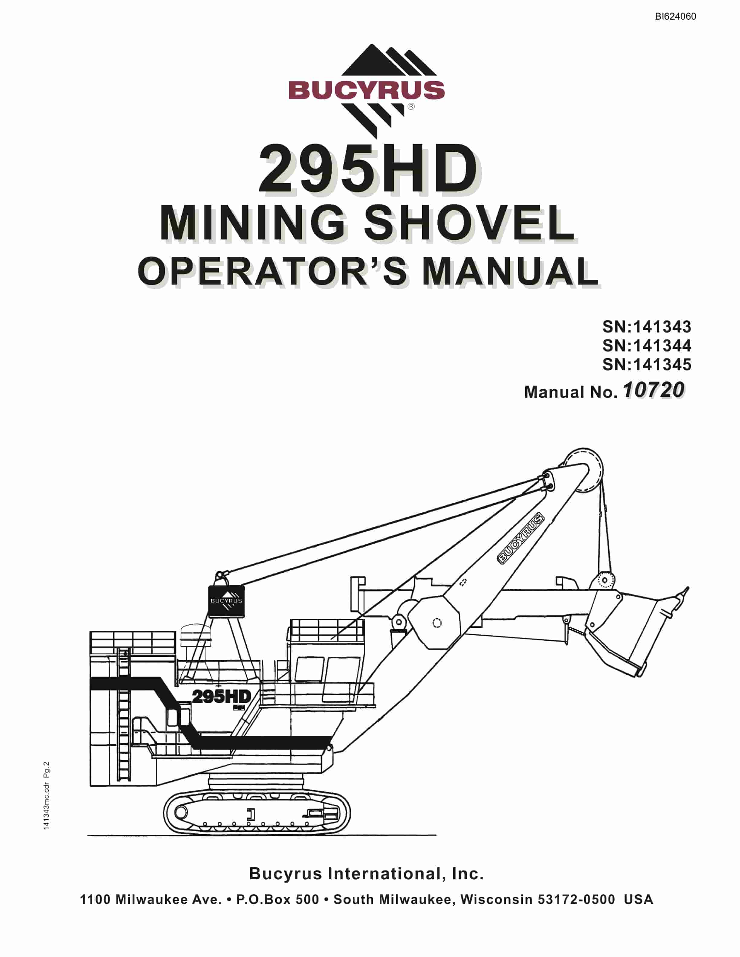Bucyrus 295HD Mining Shovel Operators Manual BI624060