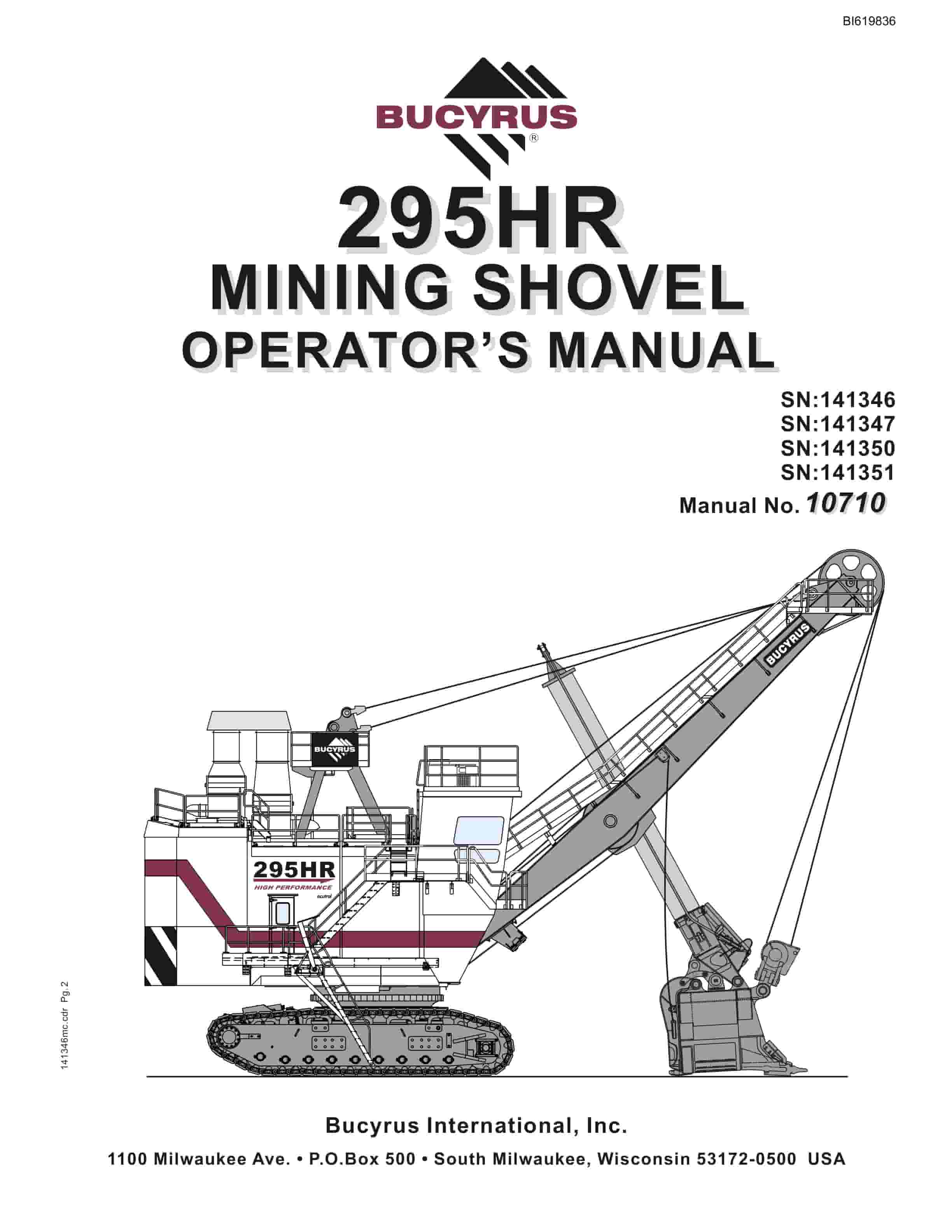 Bucyrus 295HR Mining Shovel Operators Manual BI619836