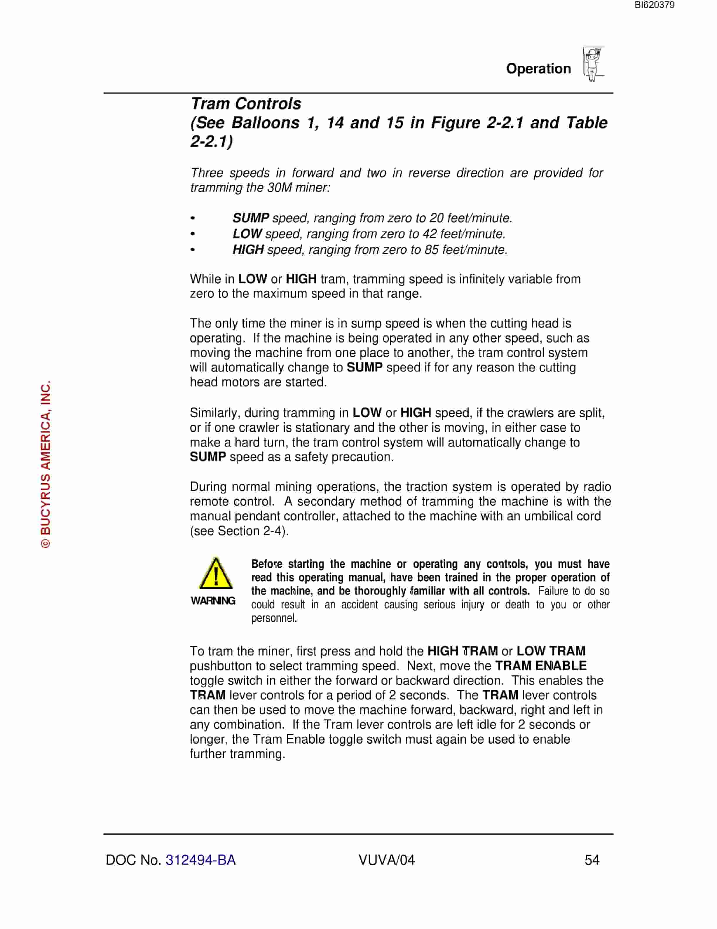 Bucyrus 30M Continuous Miner Operating Manual BI620379-3