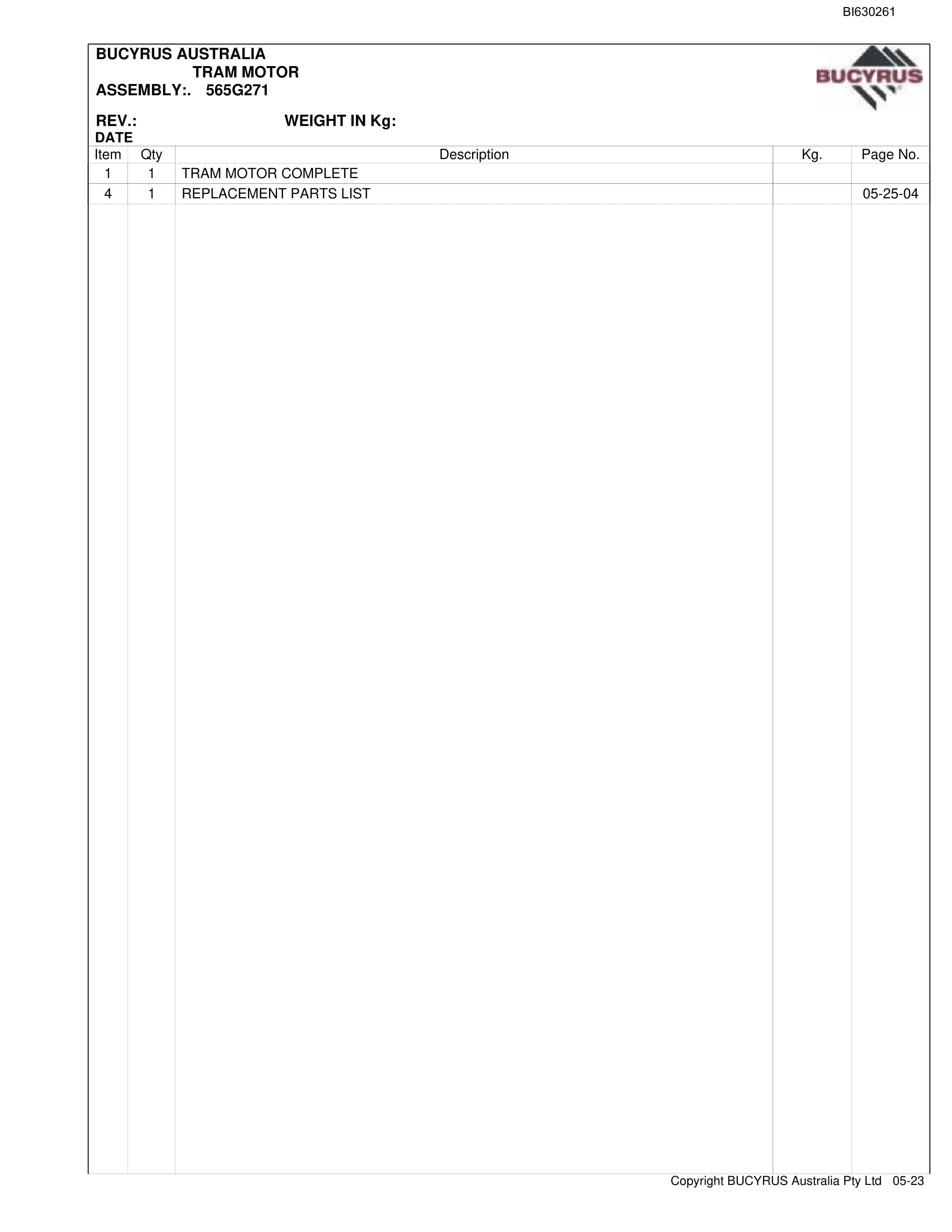 Bucyrus 30M3 Miner Bolter Parts Manual BI630261-5