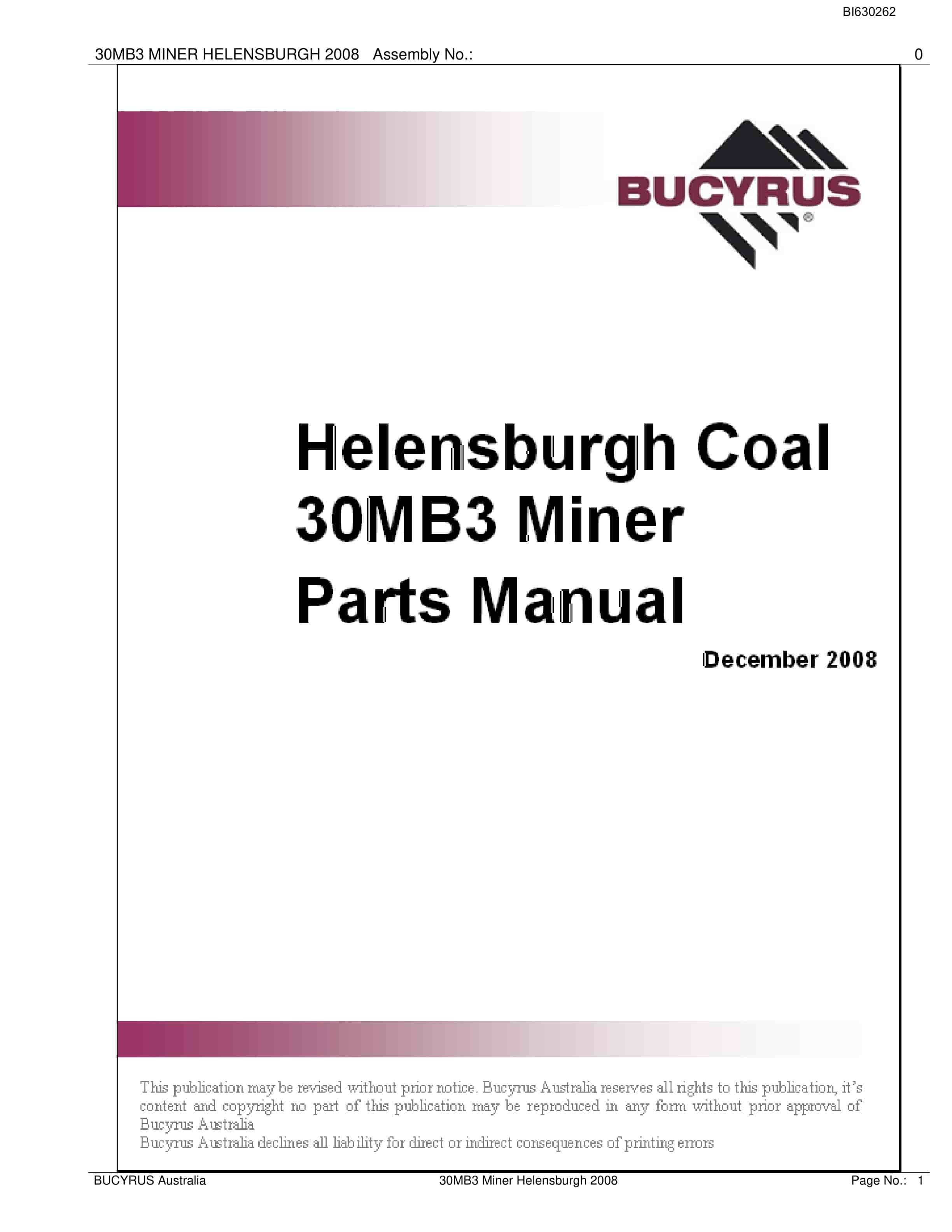 Bucyrus 30M3 Miner Bolter Parts Manual BI630262