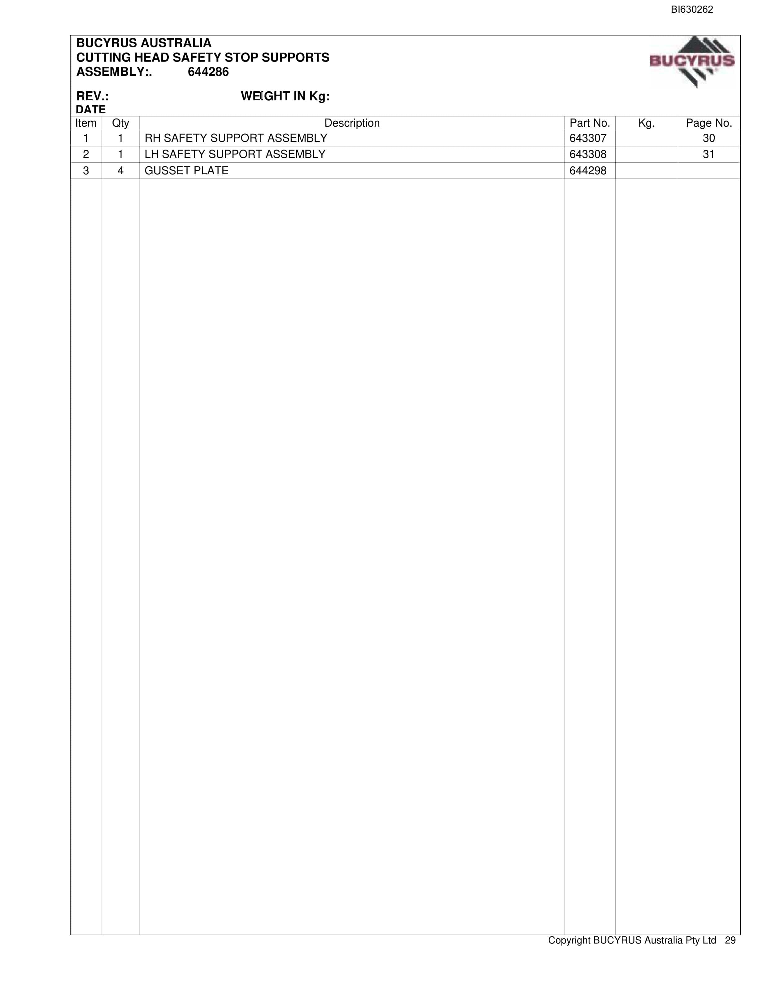 Bucyrus 30M3 Miner Bolter Parts Manual BI630262-4