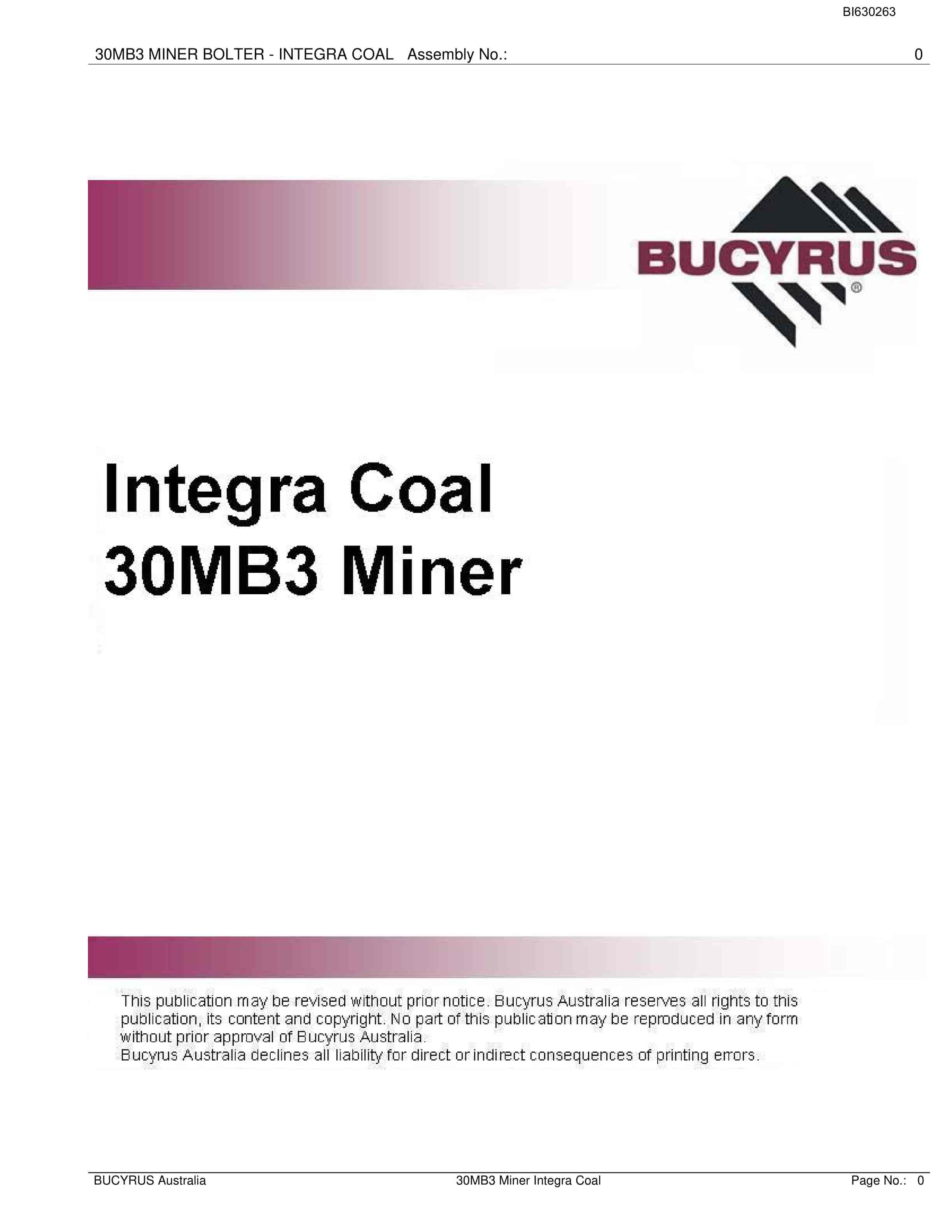 Bucyrus 30M3 Miner Bolter Parts Manual BI630263