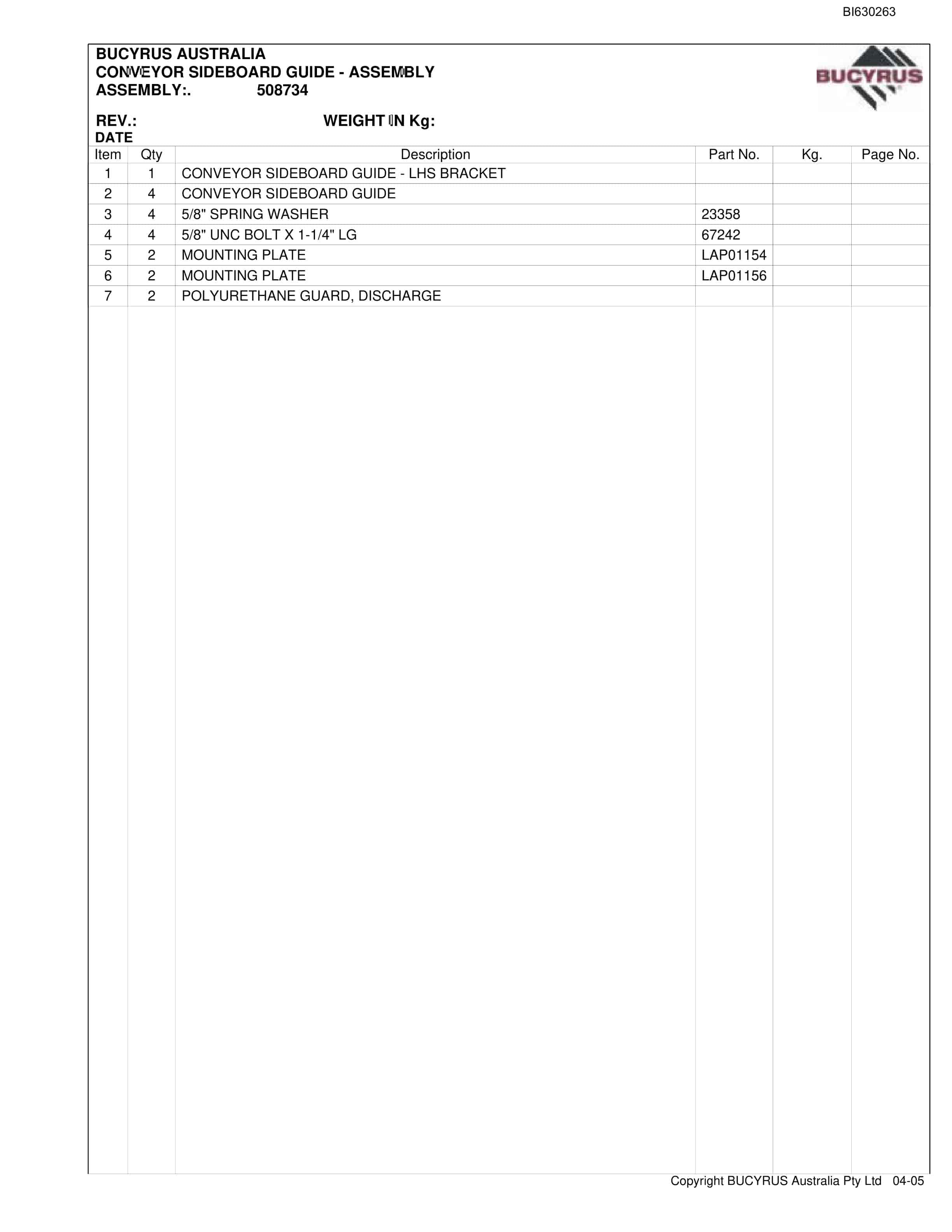 Bucyrus 30M3 Miner Bolter Parts Manual BI630263-2