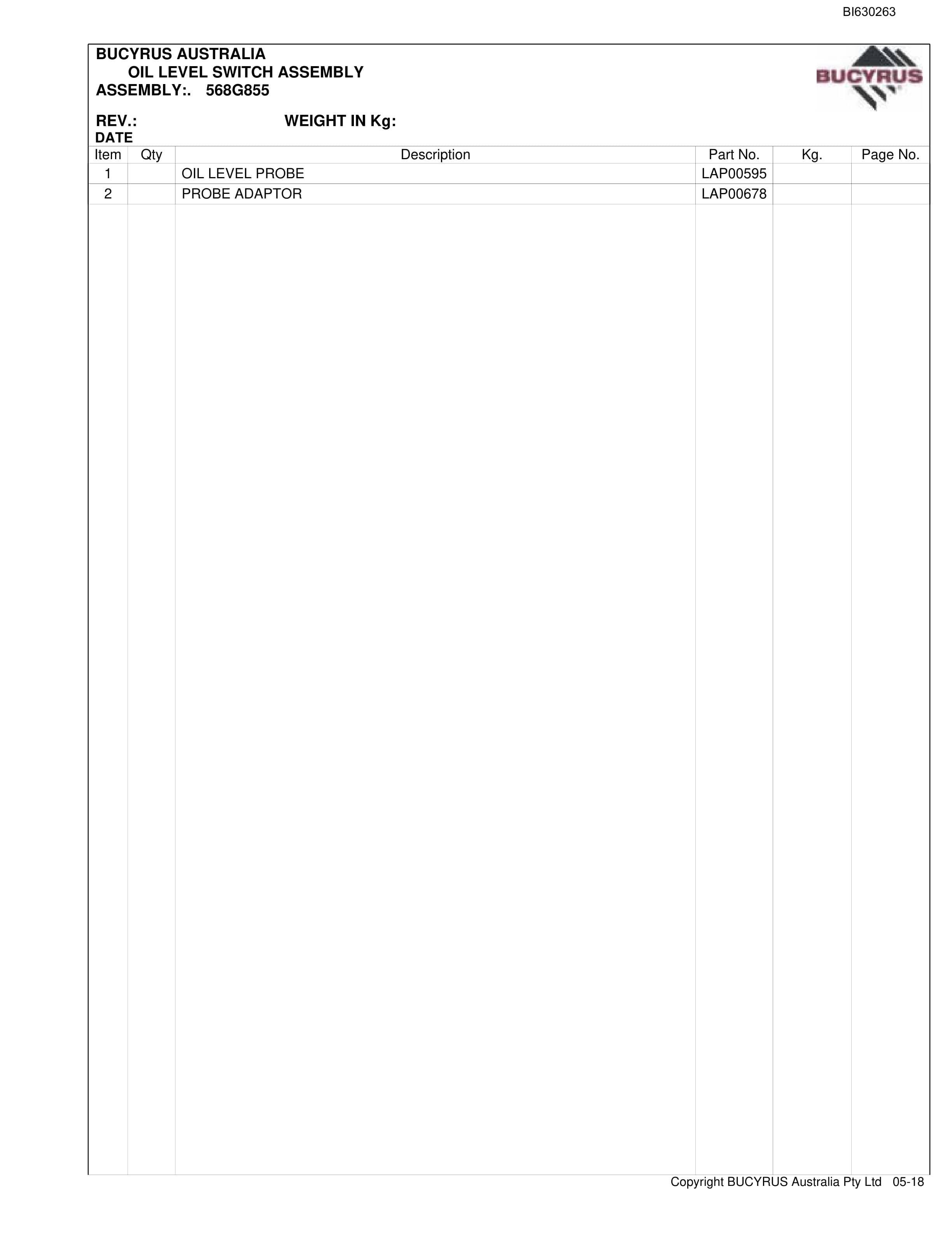 Bucyrus 30M3 Miner Bolter Parts Manual BI630263-3