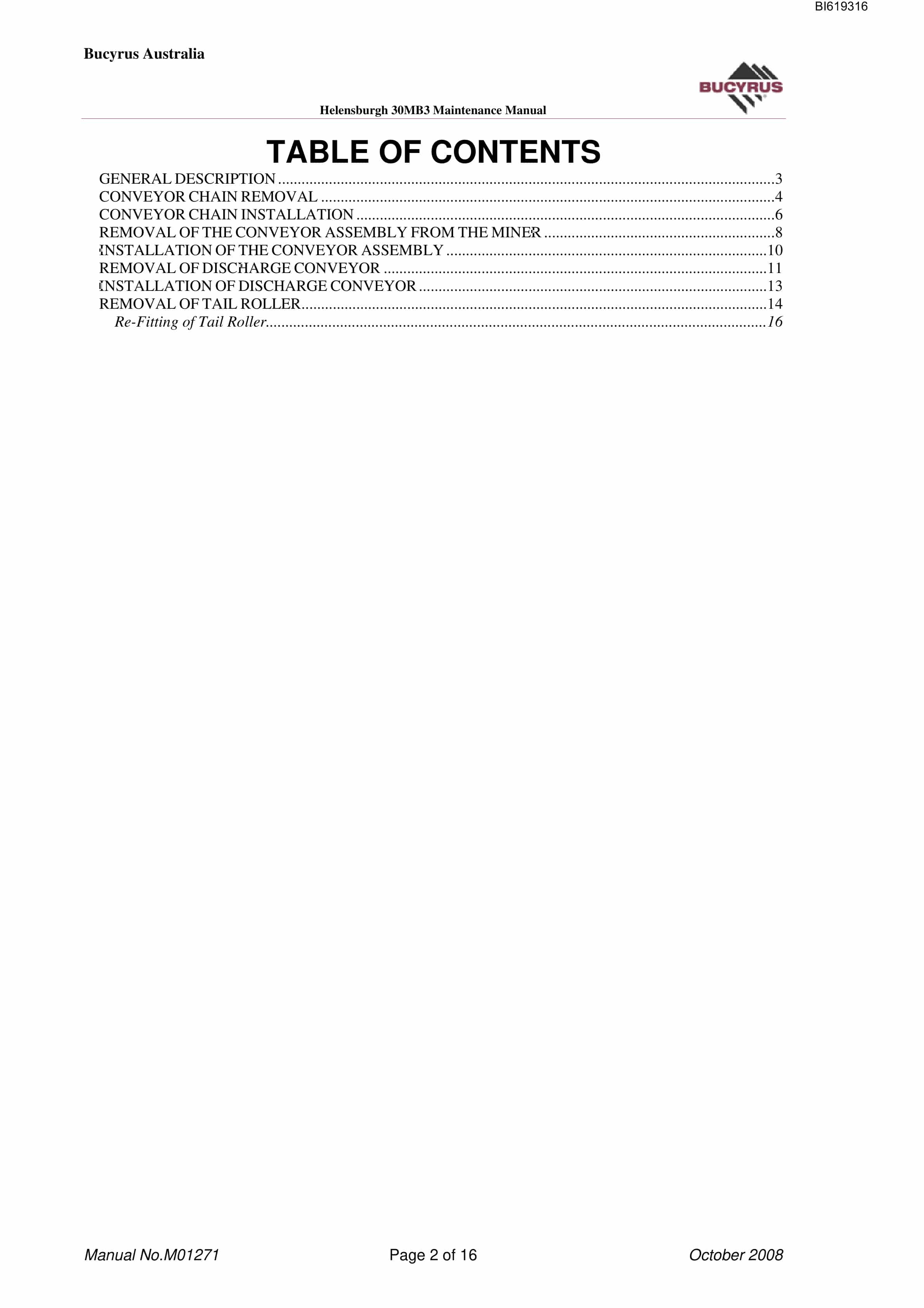 Bucyrus 30MB3 Mechanical Technical Manual BI619316-2