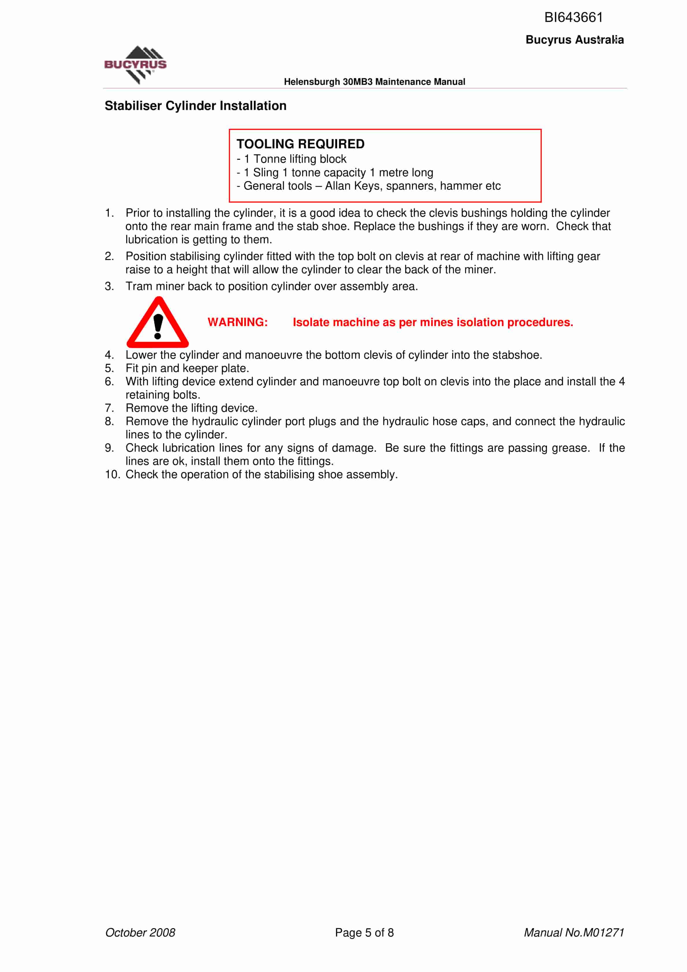 Bucyrus 30MB3 Mechanical Technical Manual BI643661-3