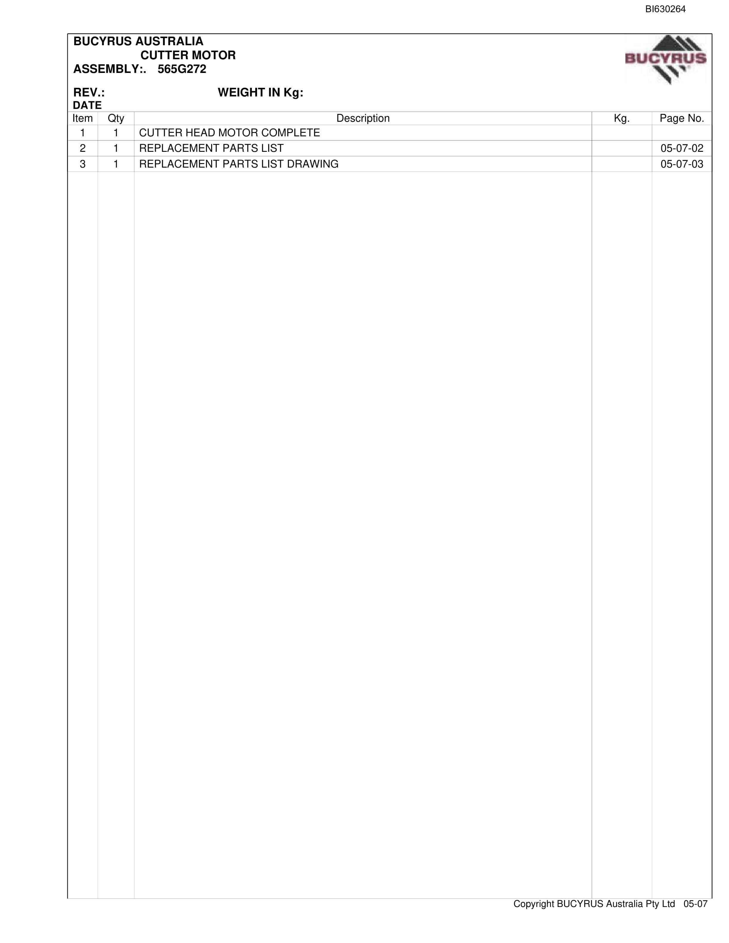 Bucyrus 30MB3 Miner Bolter Parts Manual BI630264-3