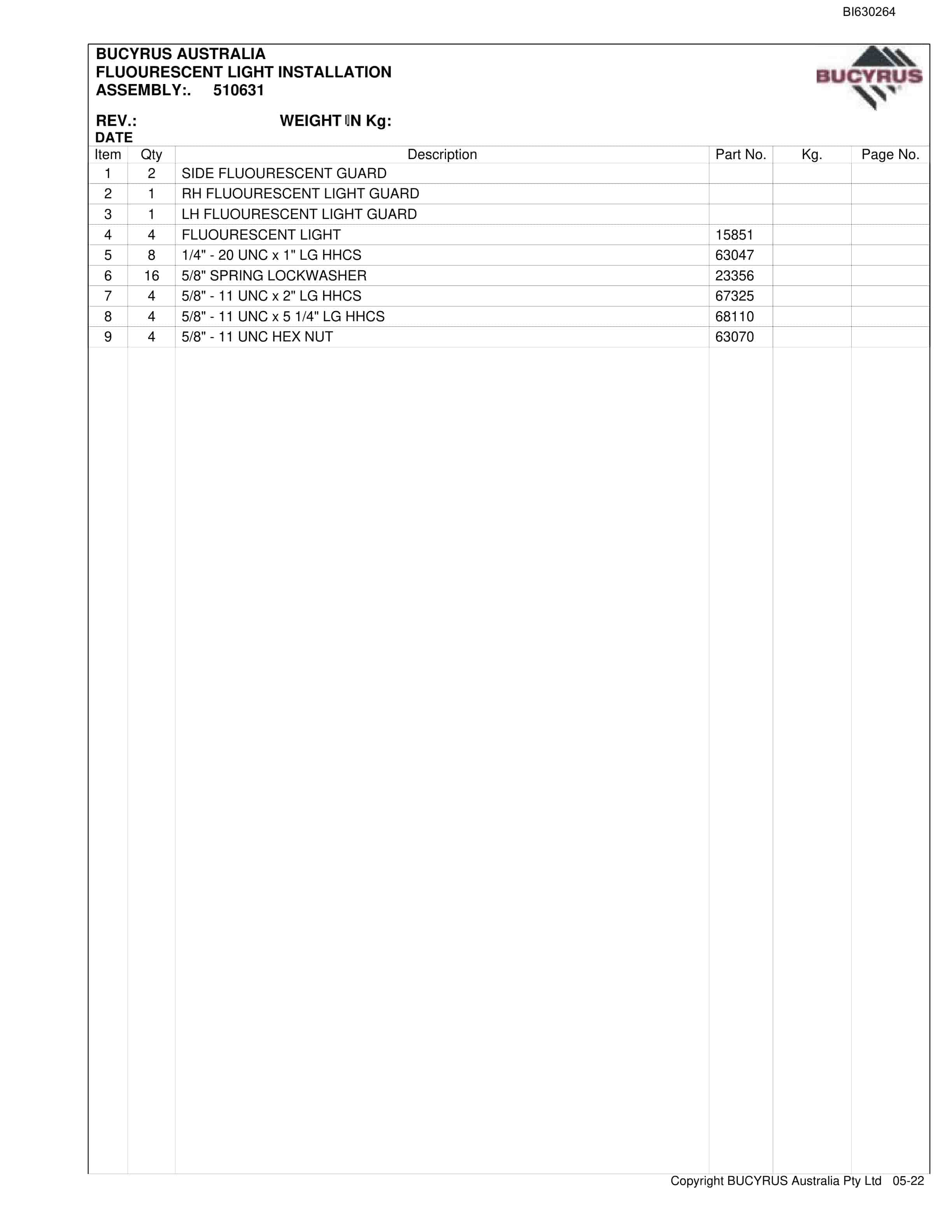 Bucyrus 30MB3 Miner Bolter Parts Manual BI630264-4