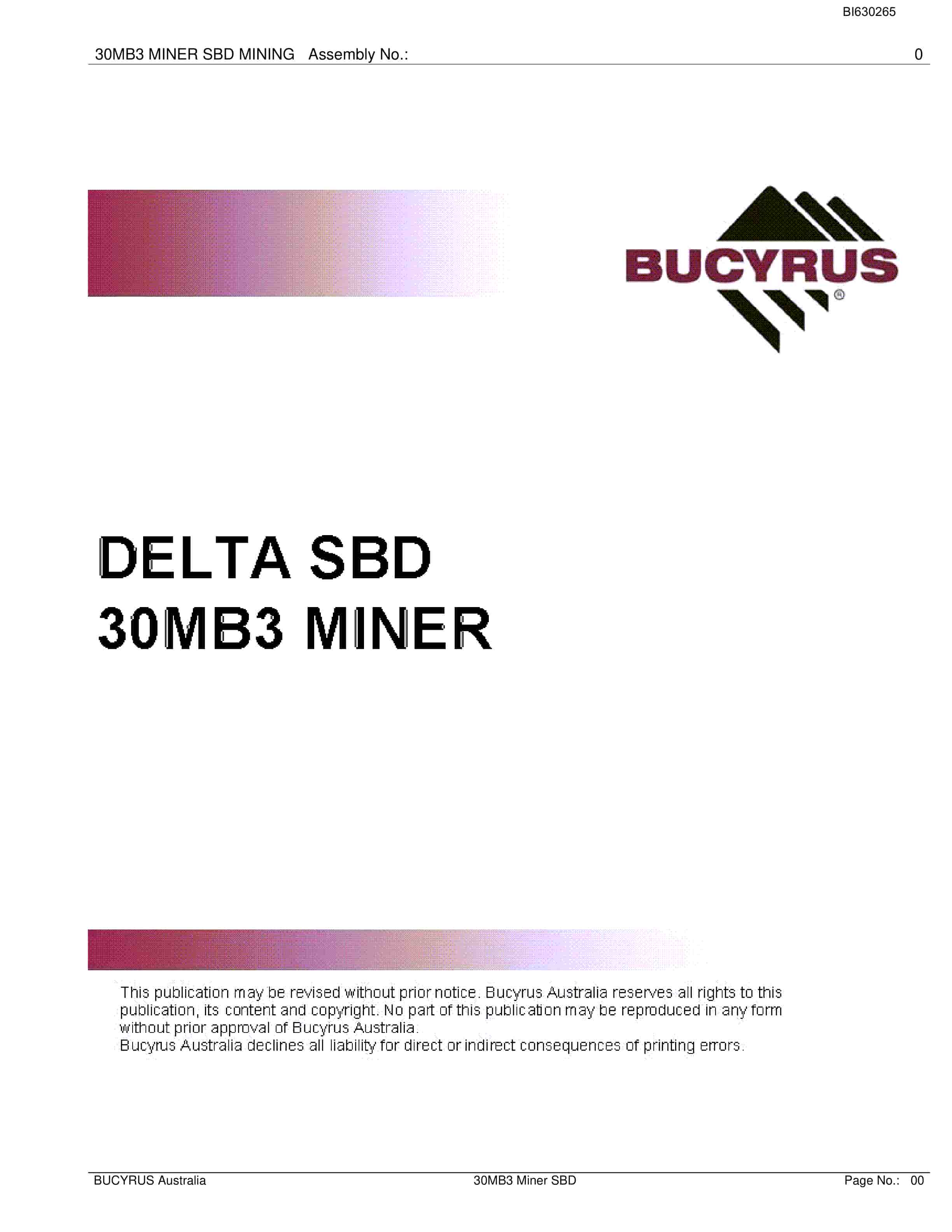 Bucyrus 30MB3 Miner Parts Manual BI630265