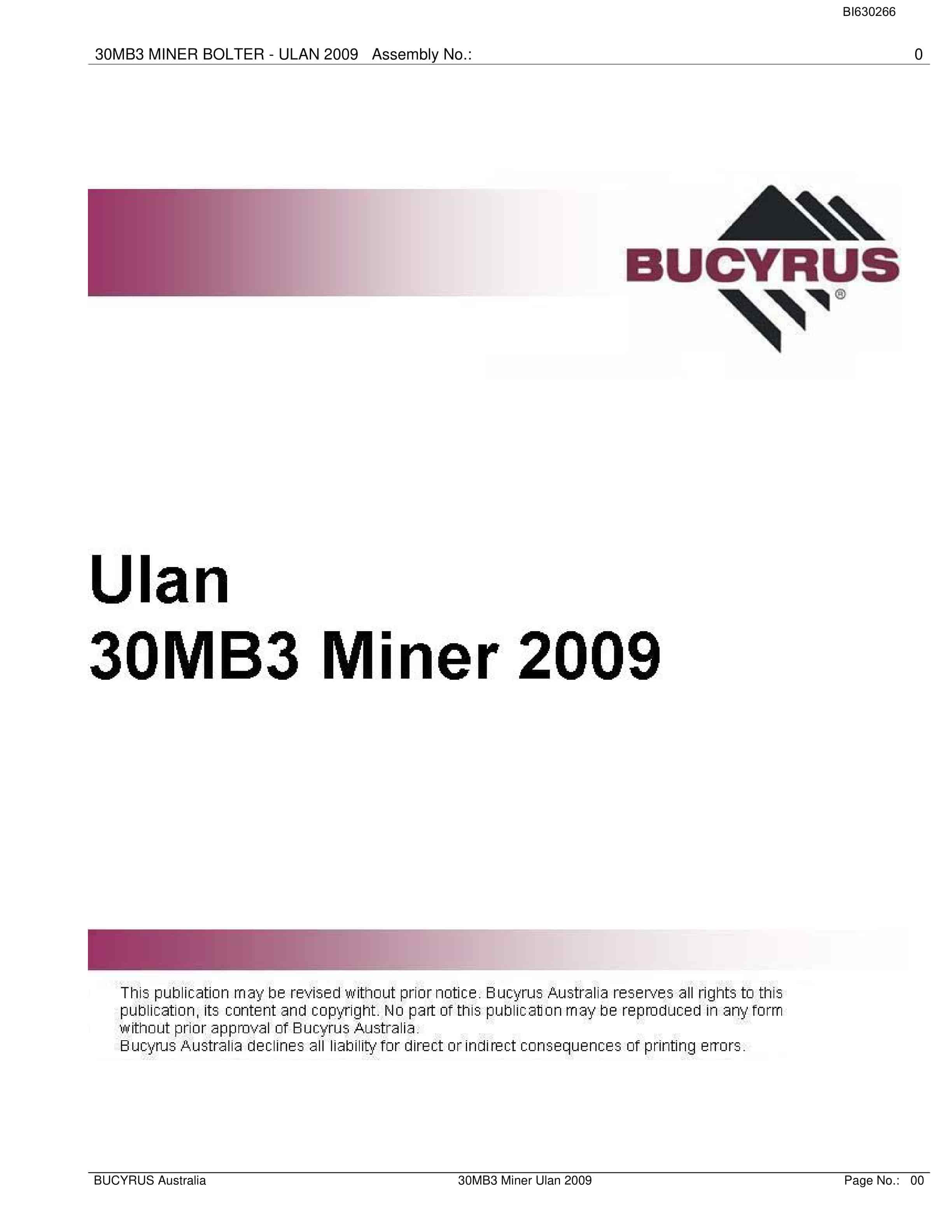 Bucyrus 30MB3 Miner Parts Manual BI630266