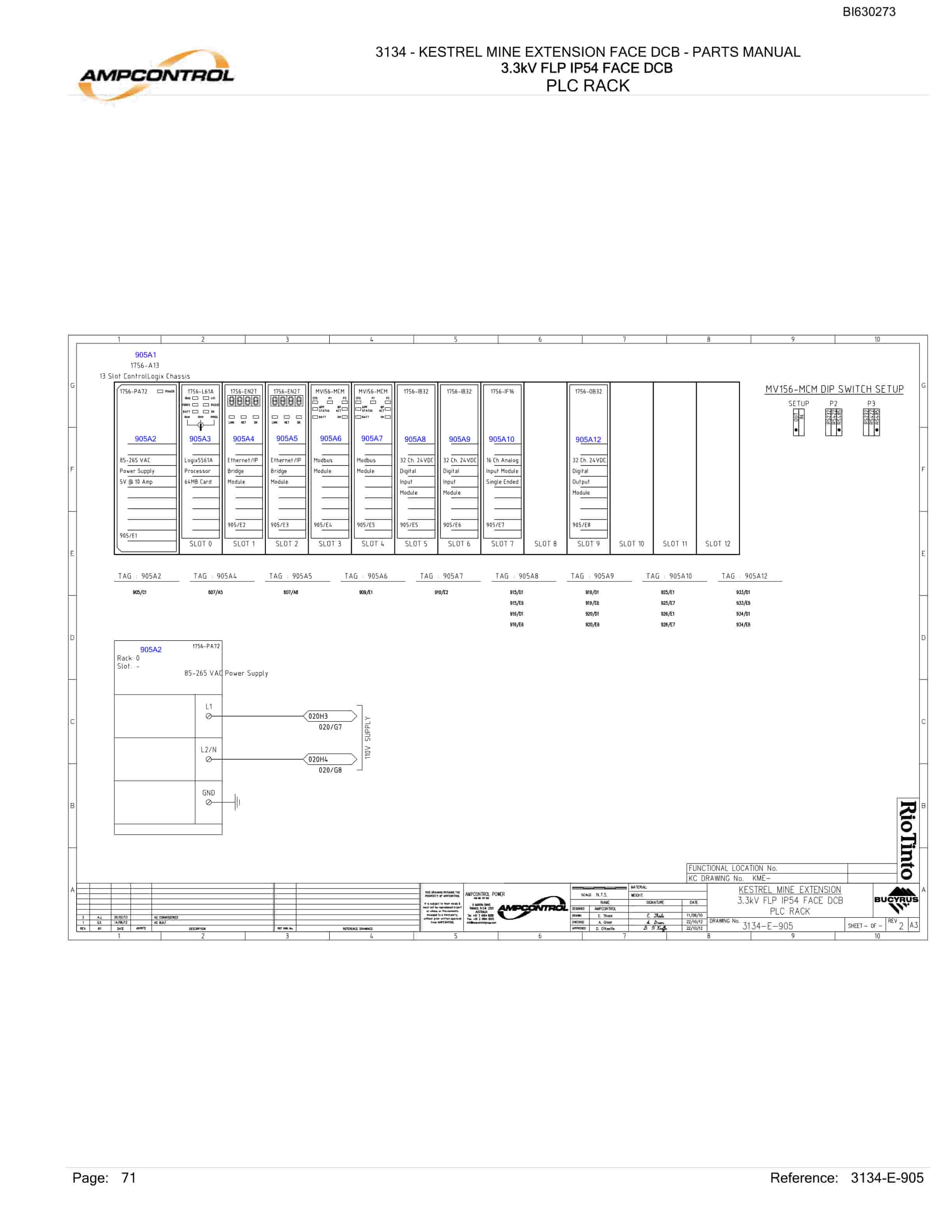 Bucyrus 3134 - Kestrel Mine Extension Face DCB Parts Catalog BI630273-3
