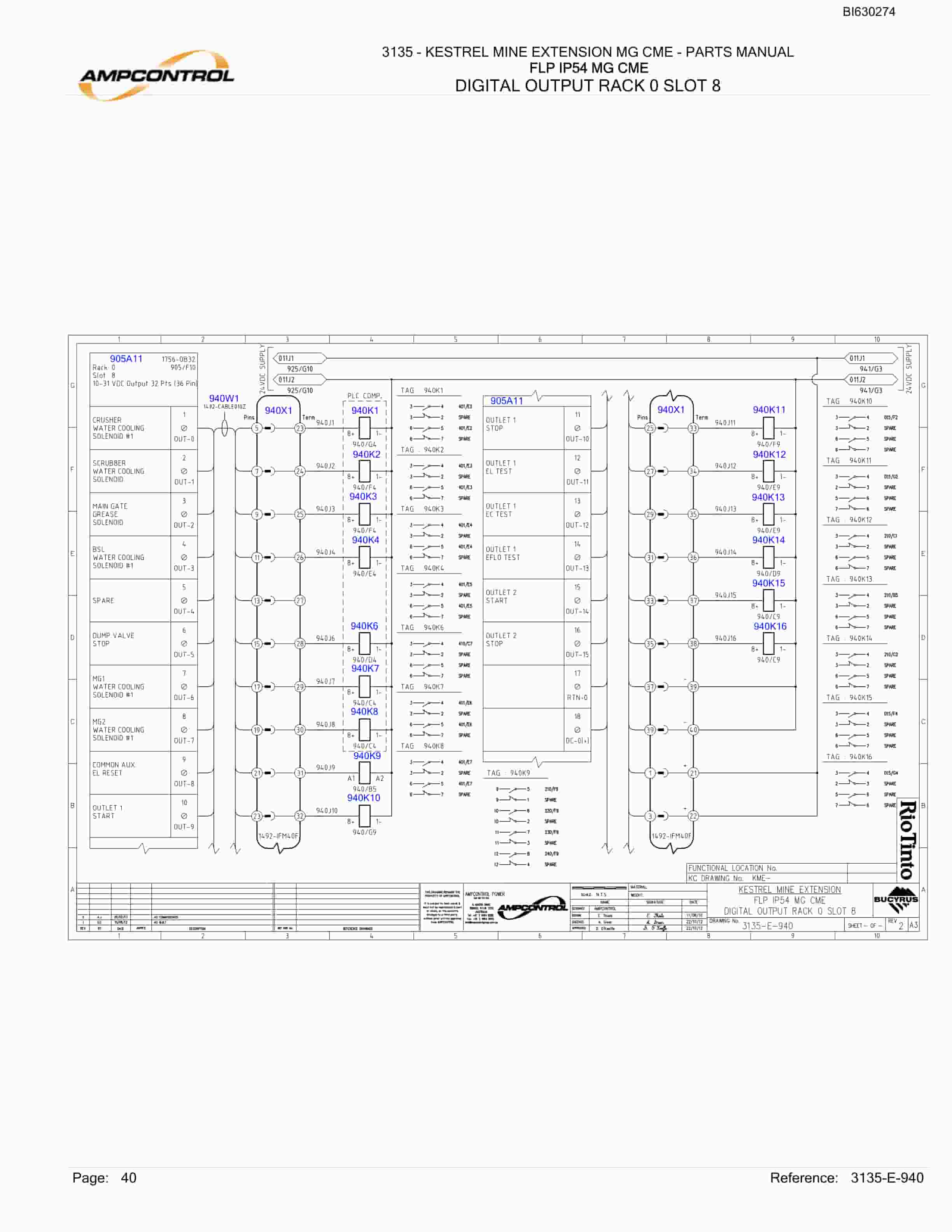 Bucyrus 3135 - Kestrel Mine Extension MG CME Parts Catalog BI630274-5