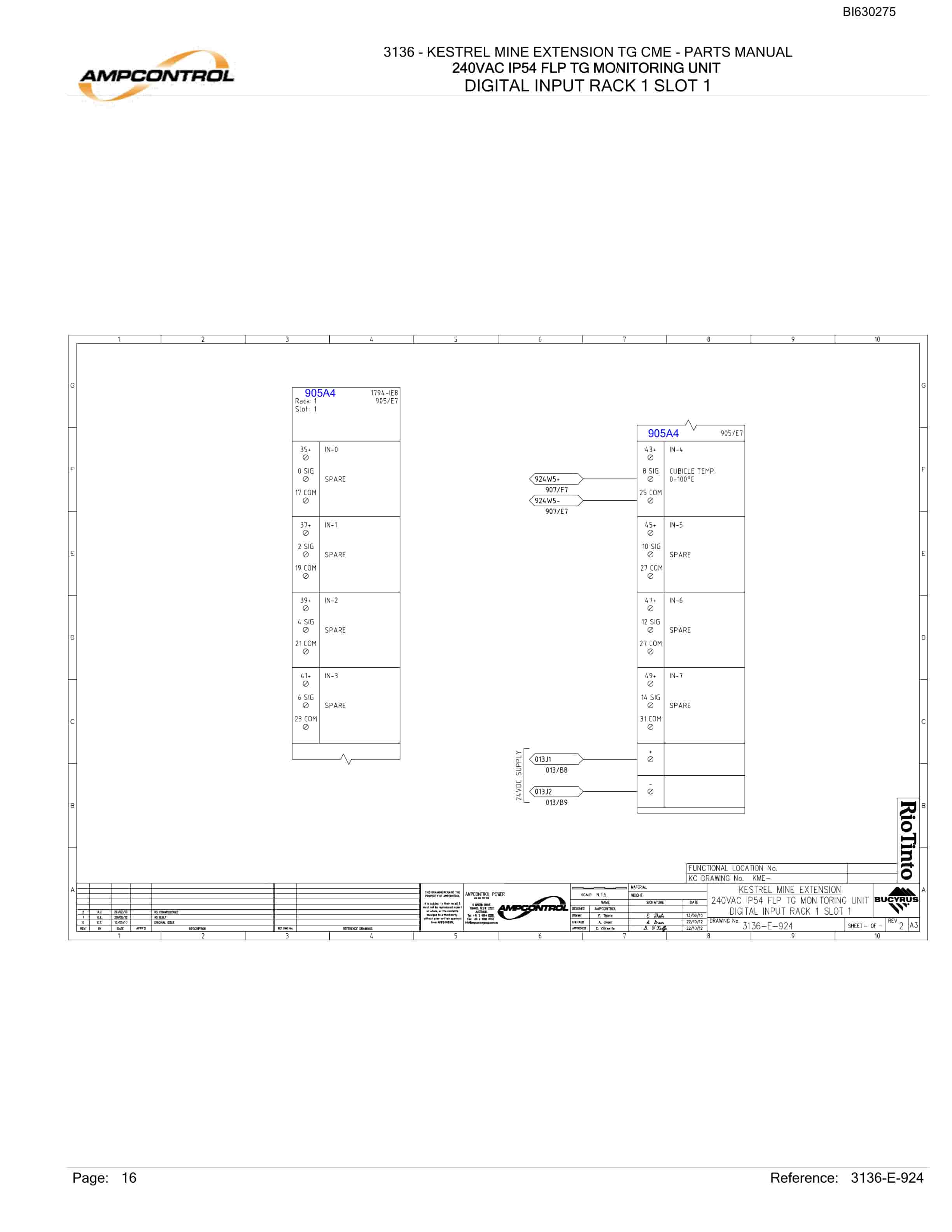 Bucyrus 3136 - Kestrel Mine Extension TG CME Parts Catalog BI630275-4