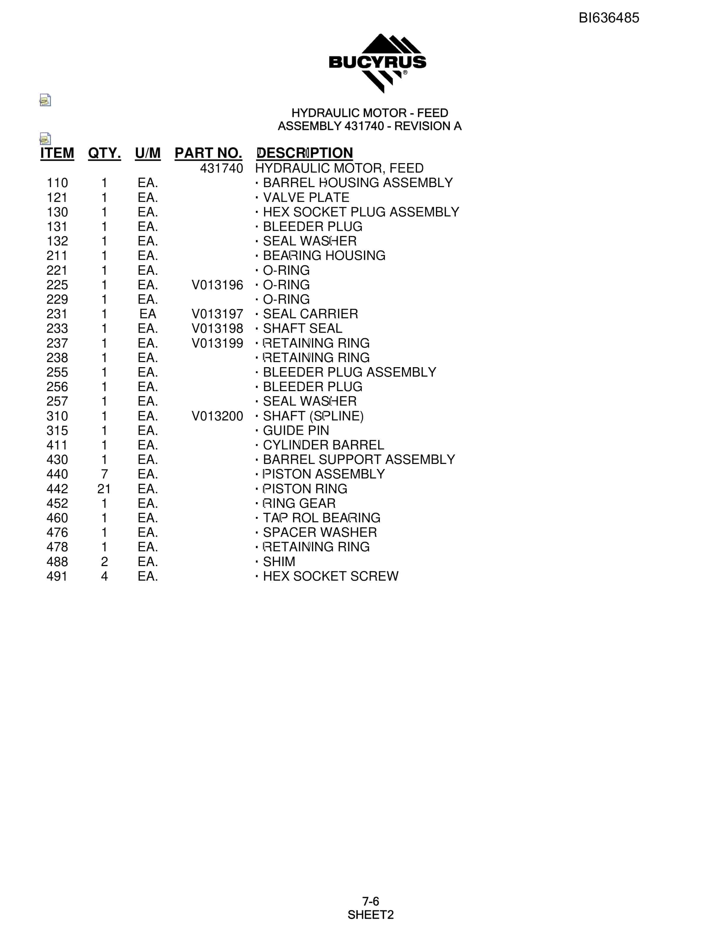 Bucyrus 345 Hydraulic Track Drill Parts Manual BI636485-3