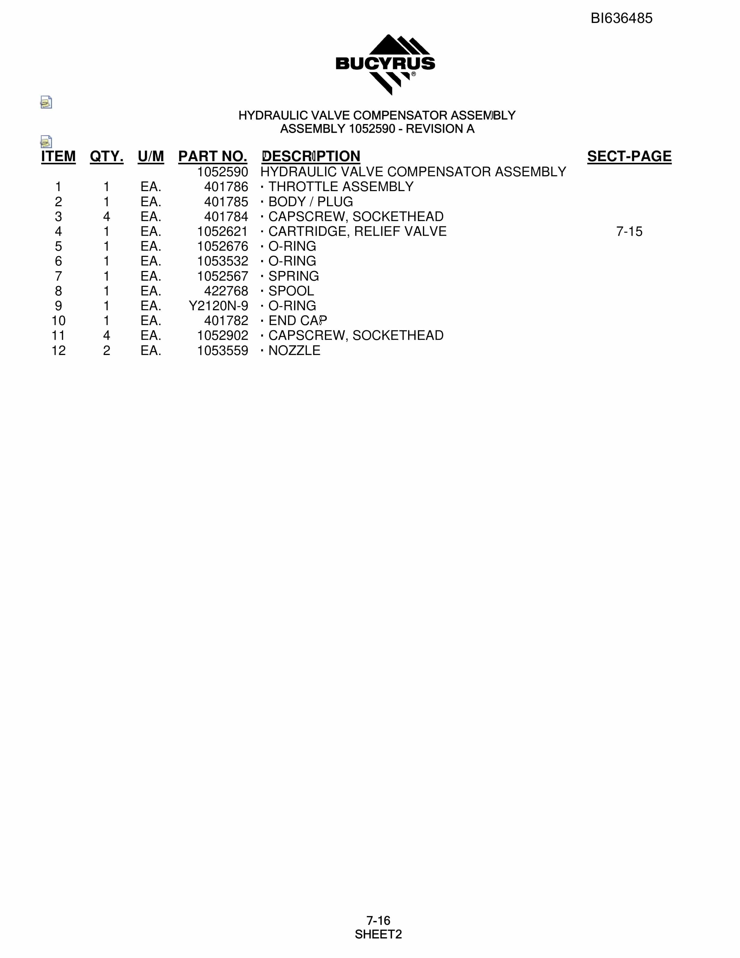 Bucyrus 345 Hydraulic Track Drill Parts Manual BI636485-4