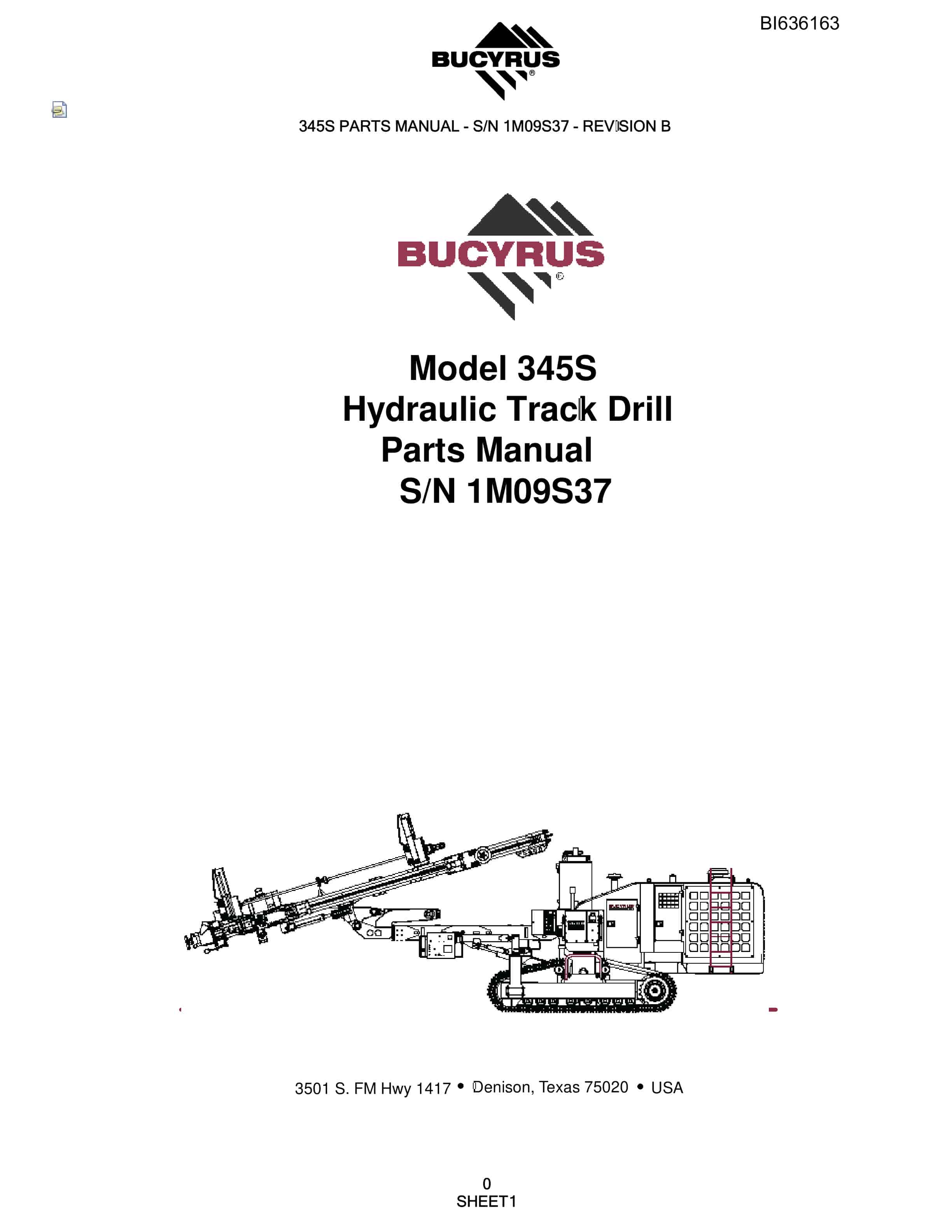 Bucyrus 345S Hydraulic Track Drill Parts Manual BI636163
