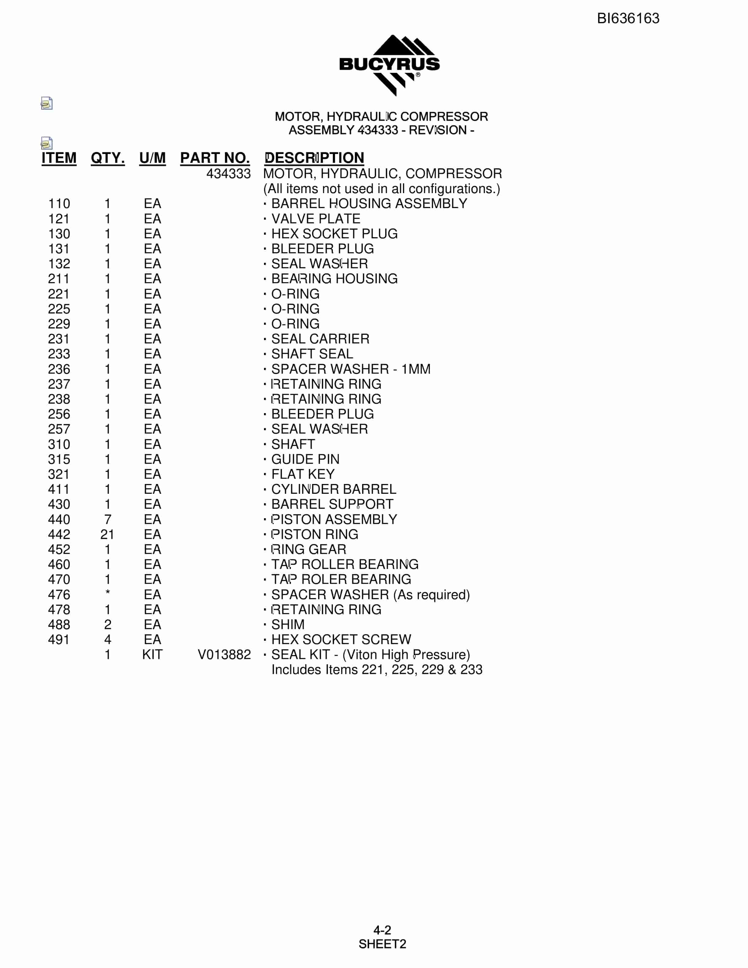 Bucyrus 345S Hydraulic Track Drill Parts Manual BI636163-2