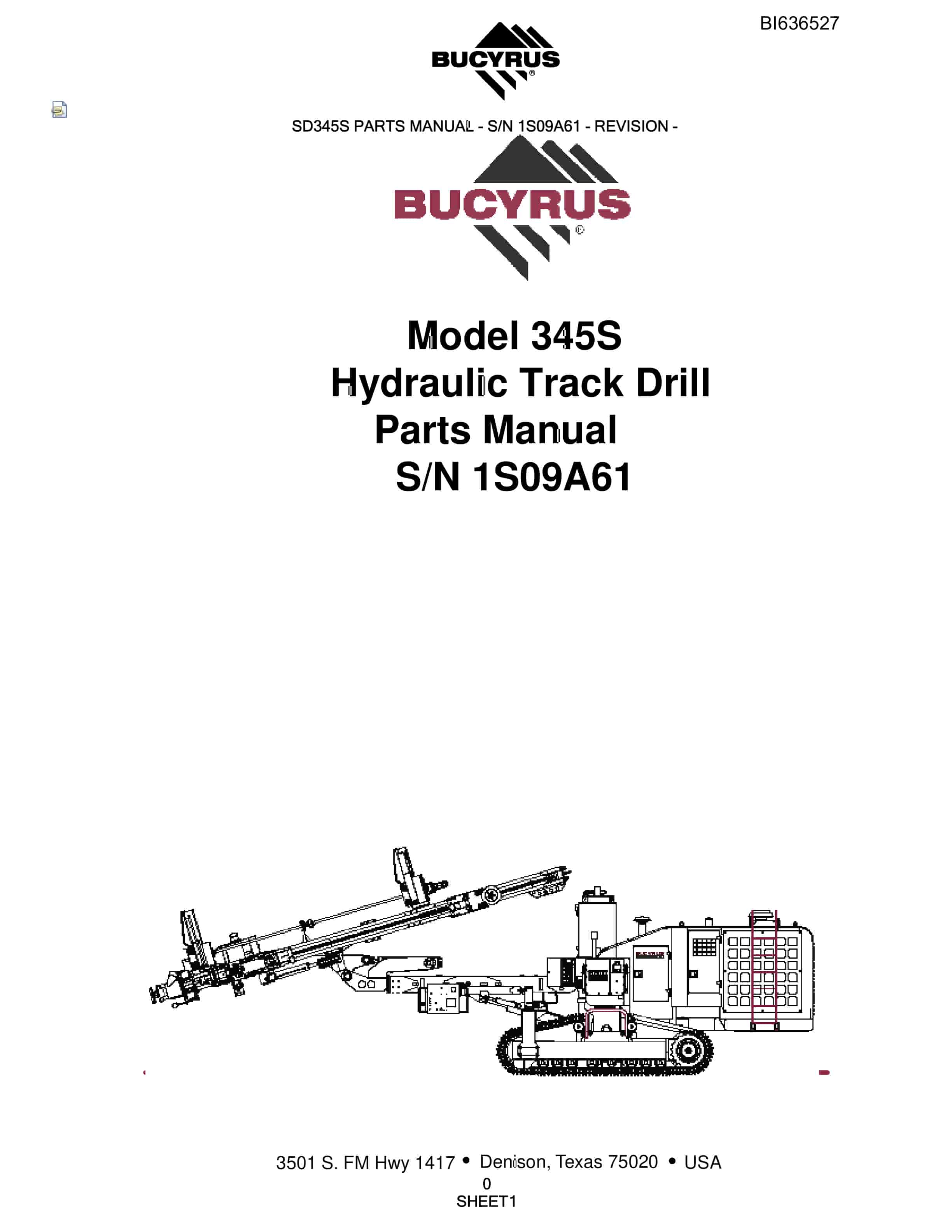 Bucyrus 345S Hydraulic Track Drill Parts Manual BI636527