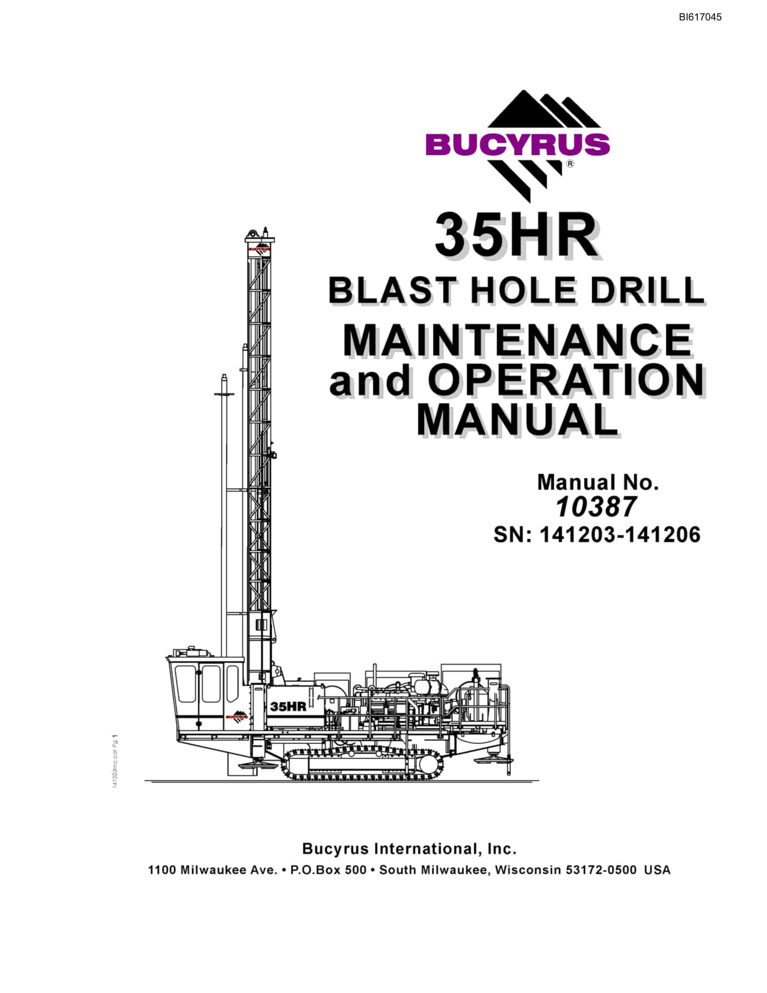 Bucyrus 35HR Blast Hole Drill Maintenance And Operation Manual BI617045