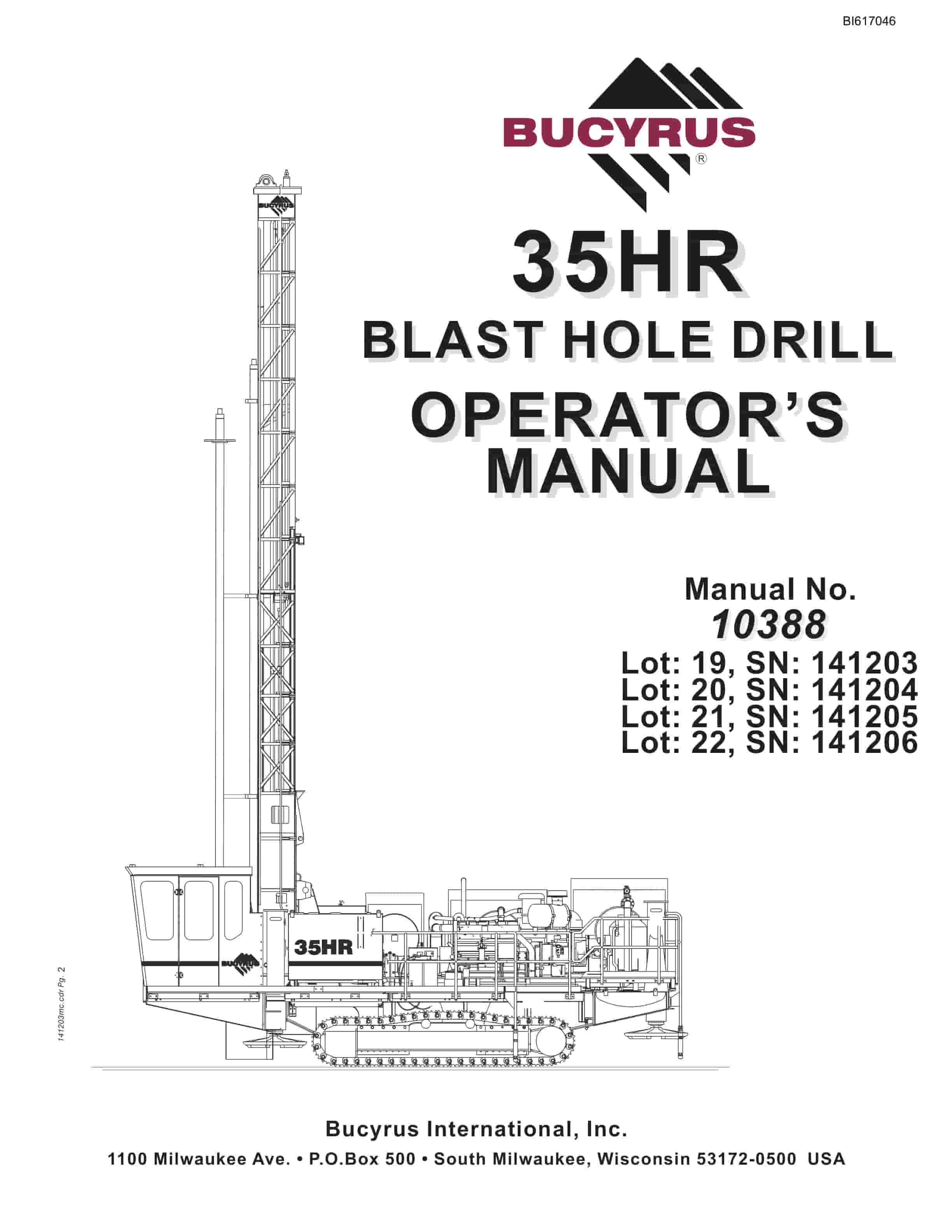 Bucyrus 35HR Blast Hole Drill Operators Manual BI617046