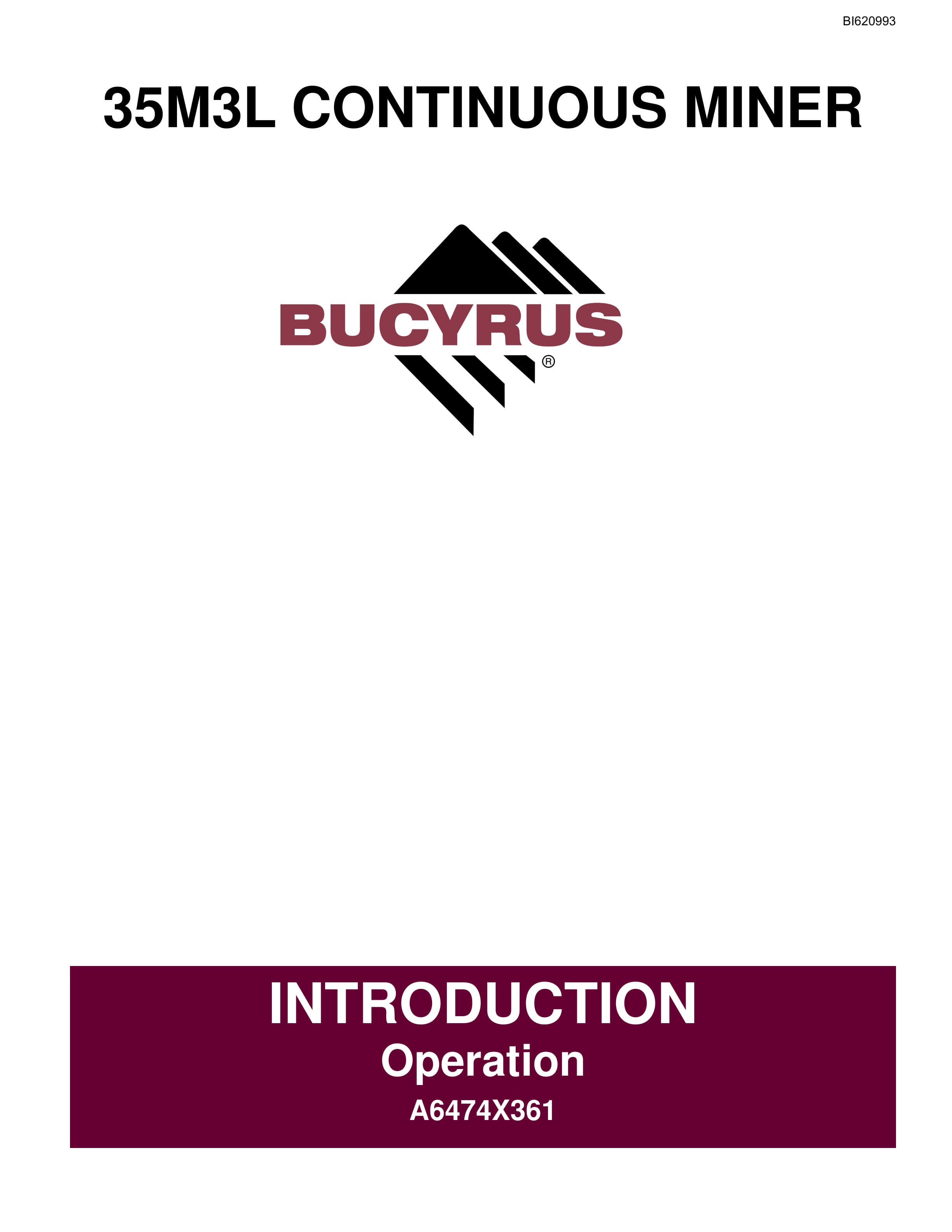 Bucyrus 35M3L Continuous Miner Operation Manual BI620993