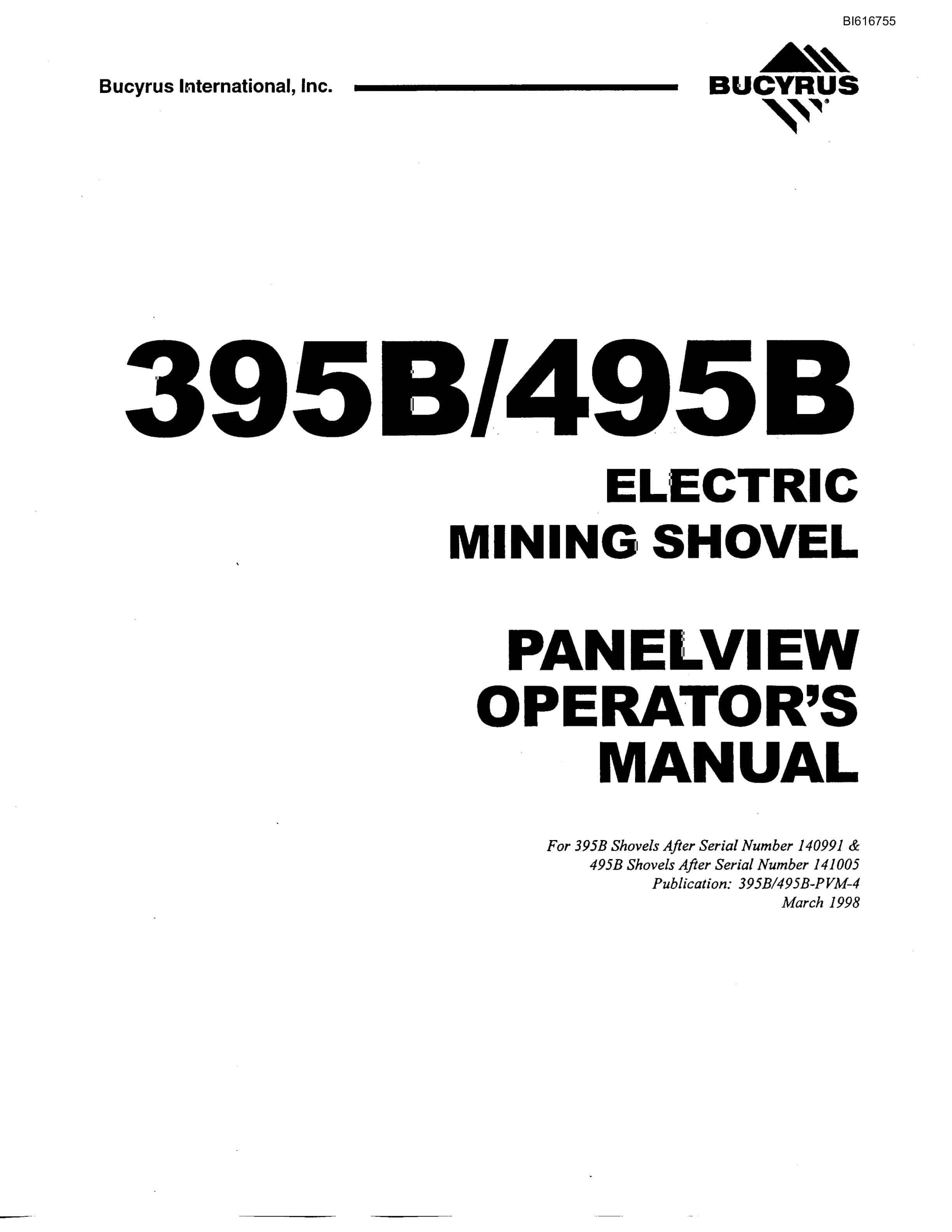 Bucyrus 395B, 495B Electric Mining Shovel Panelview Operators Manual BI616755