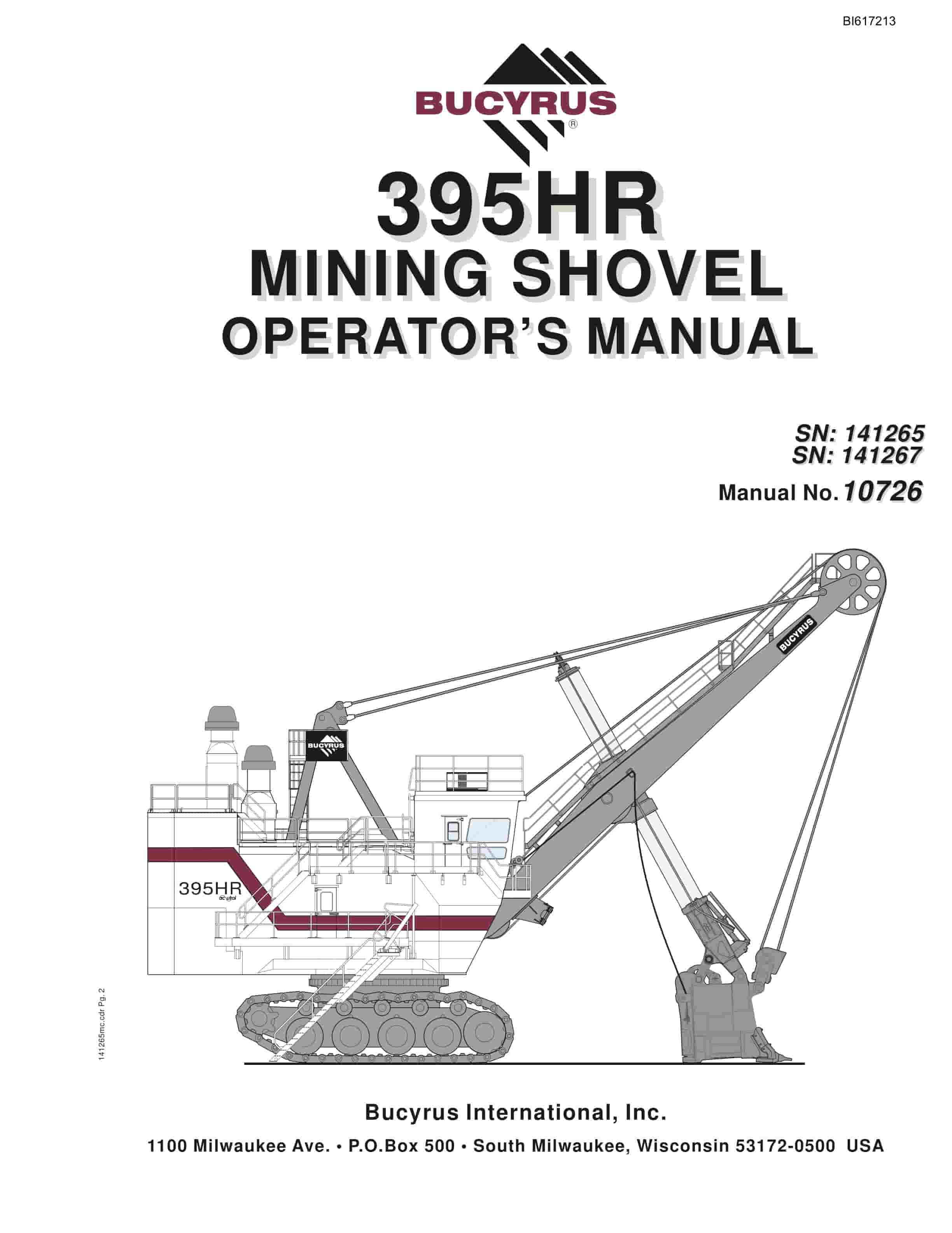 Bucyrus 395HR Mining Shovel Operators Manual BI617213