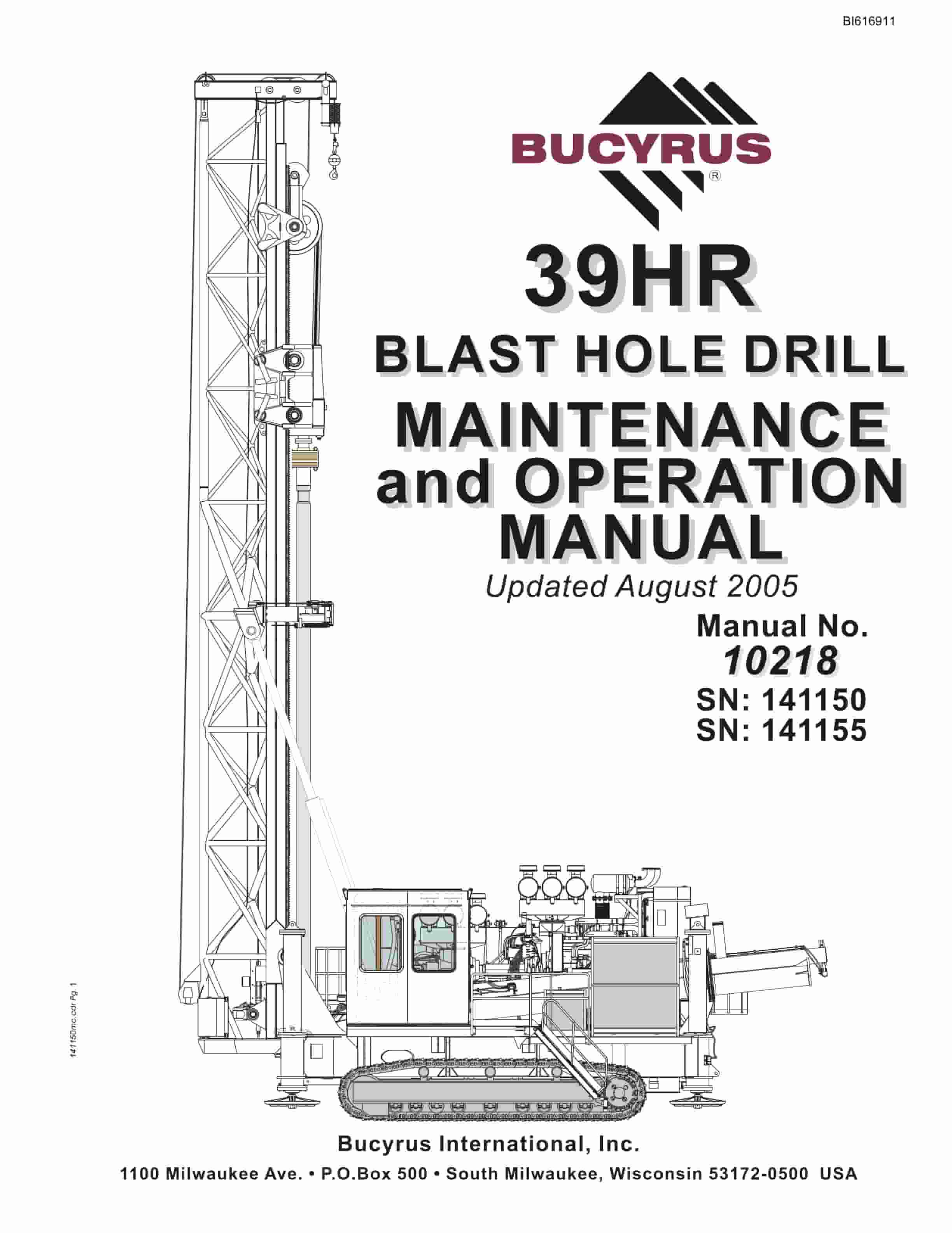 Bucyrus 39HR Blast Hole Drill Maintenance And Operation Manual BI616911