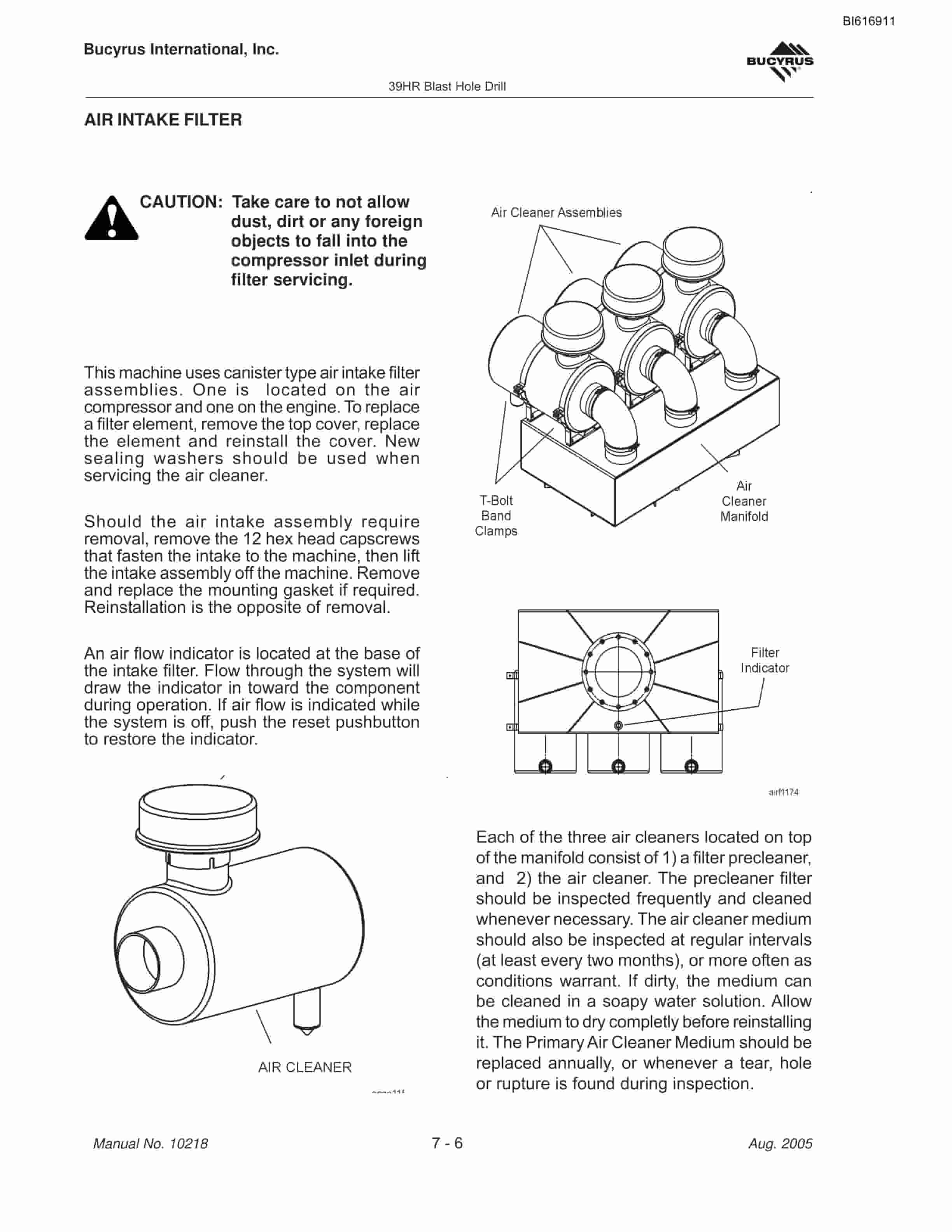Bucyrus 39HR Blast Hole Drill Maintenance And Operation Manual BI616911-3