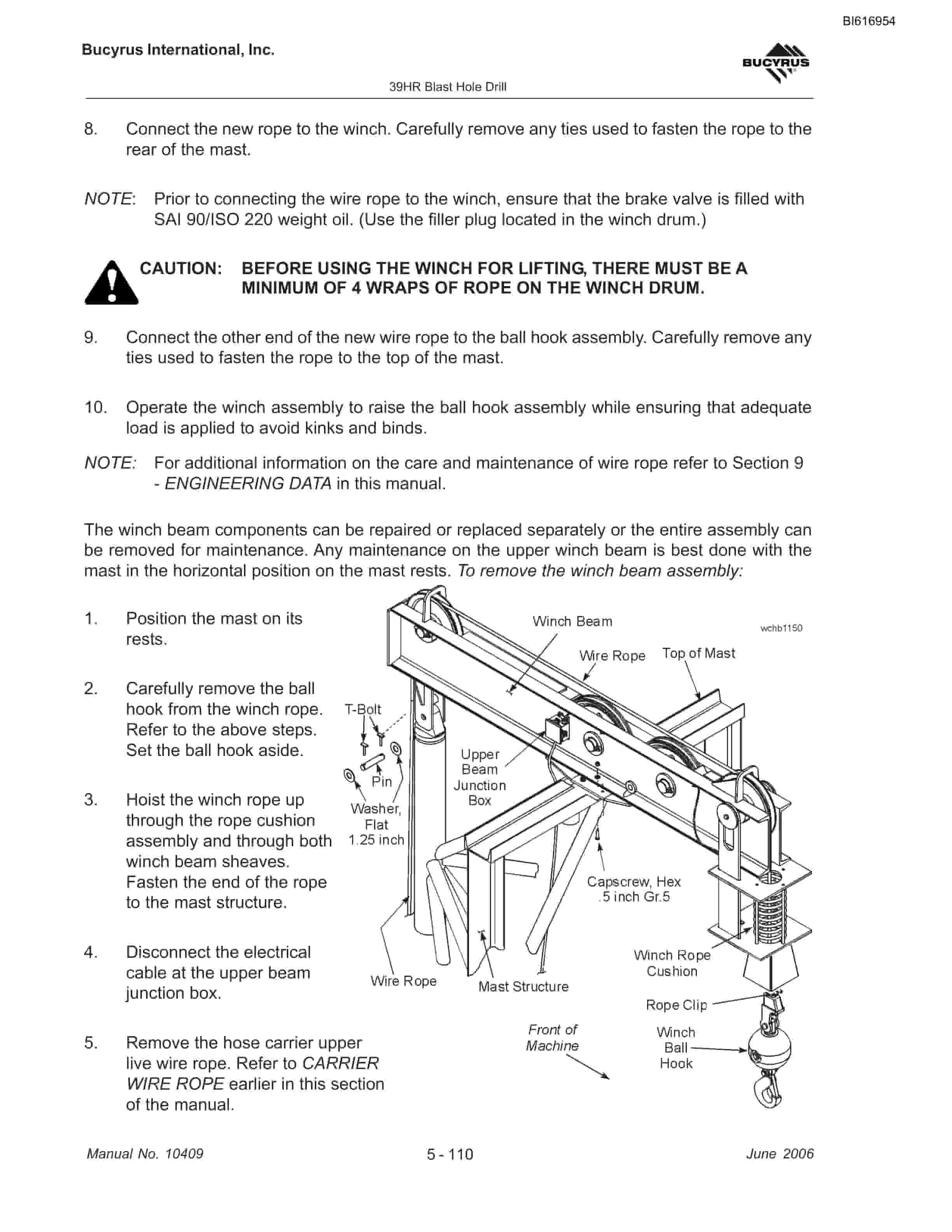 Bucyrus 39HR Blast Hole Drill Maintenance And Operation Manual BI616954-3
