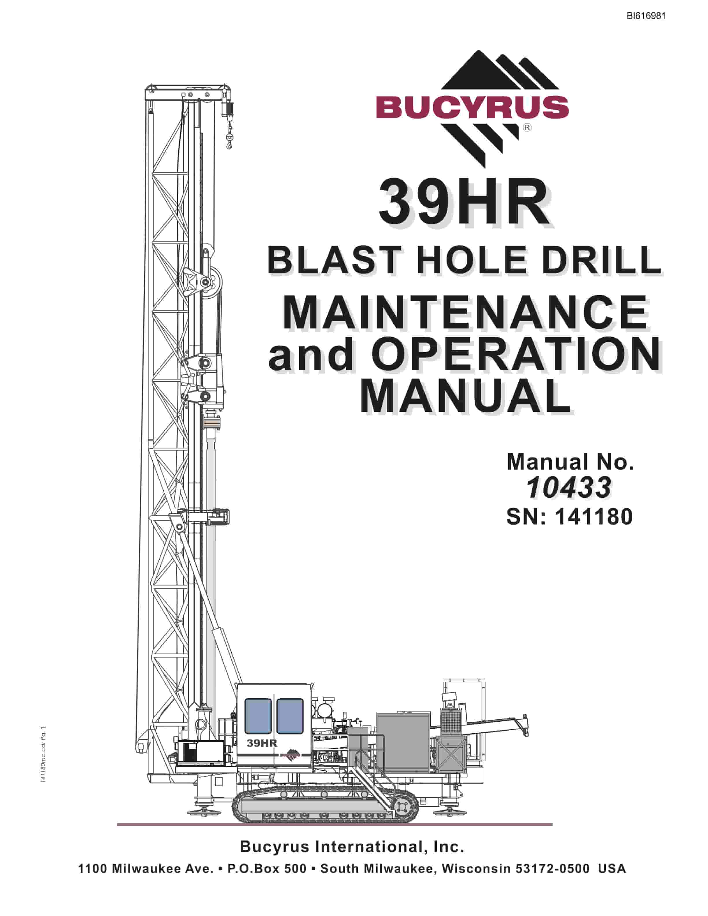 Bucyrus 39HR Blast Hole Drill Maintenance And Operation Manual BI616981