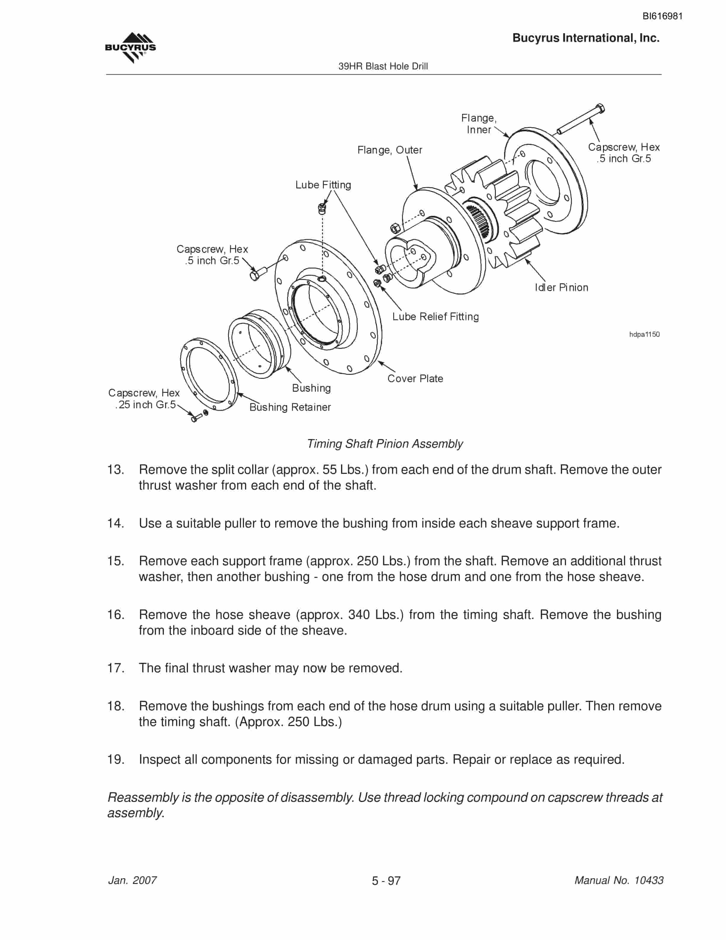 Bucyrus 39HR Blast Hole Drill Maintenance And Operation Manual BI616981-3