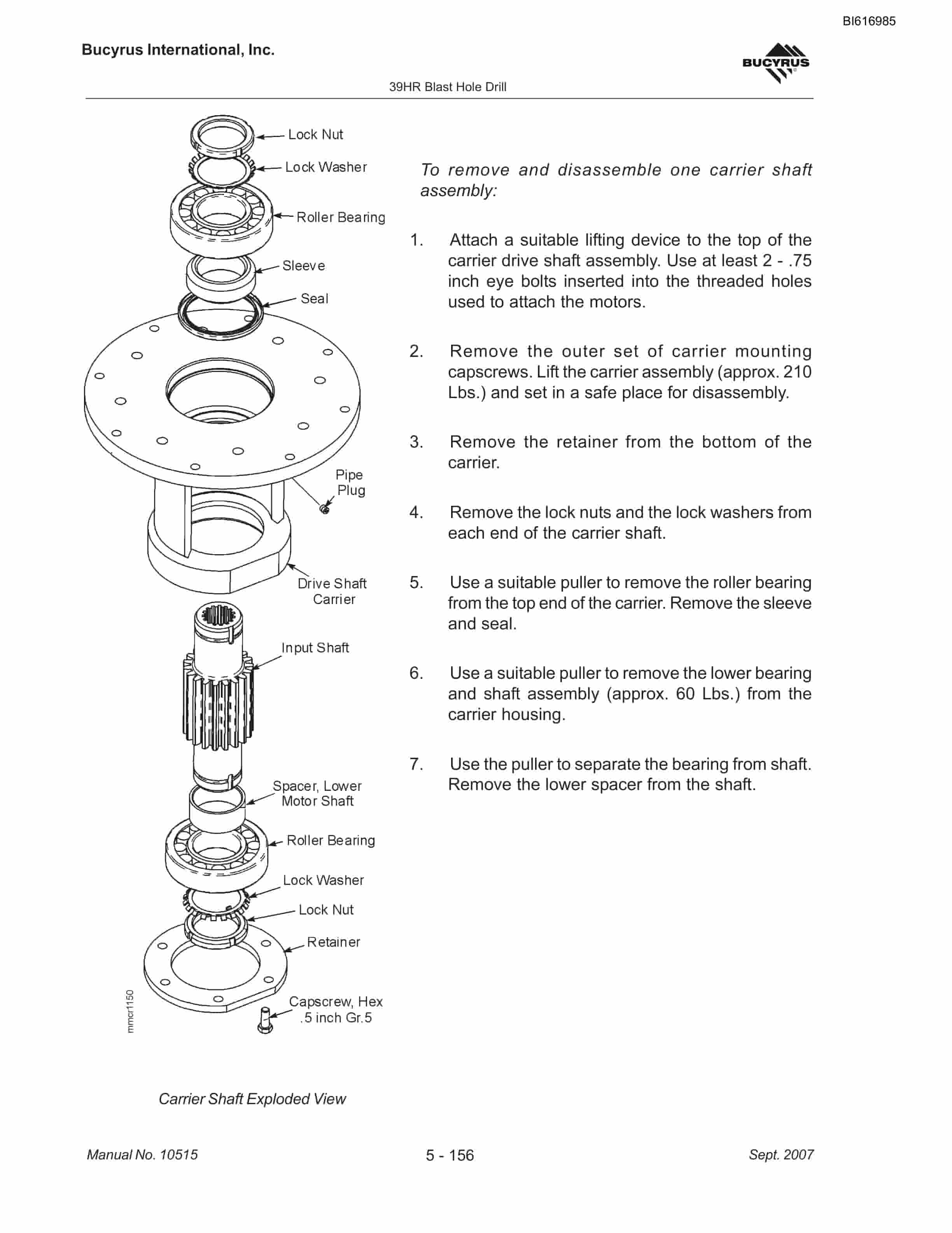 Bucyrus 39HR Blast Hole Drill Maintenance And Operation Manual BI616985-4