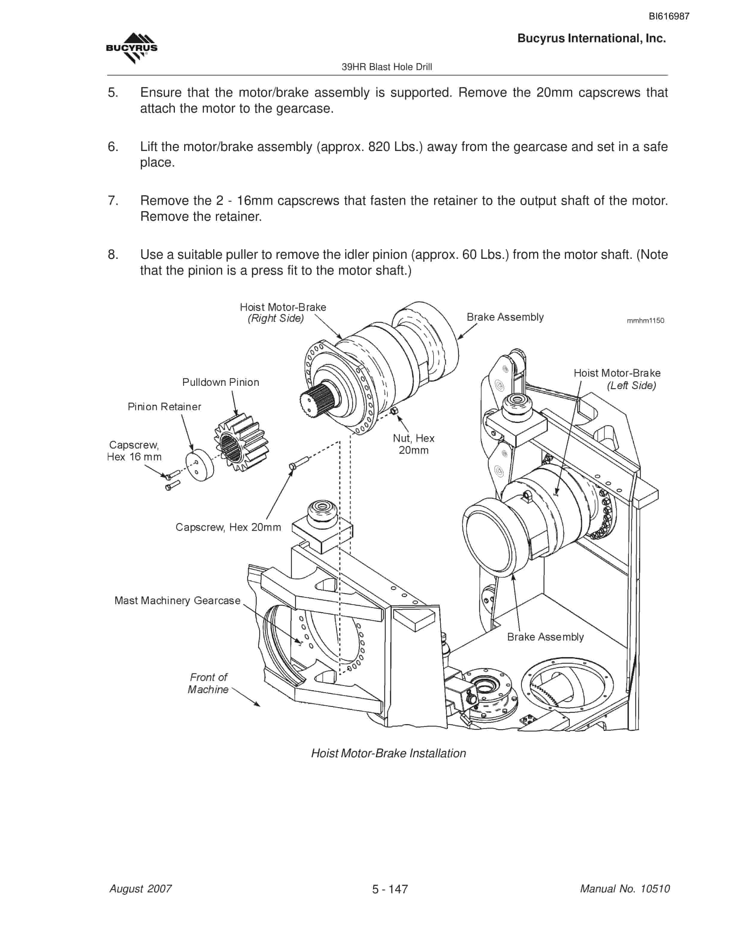 Bucyrus 39HR Blast Hole Drill Maintenance And Operation Manual BI616987-4