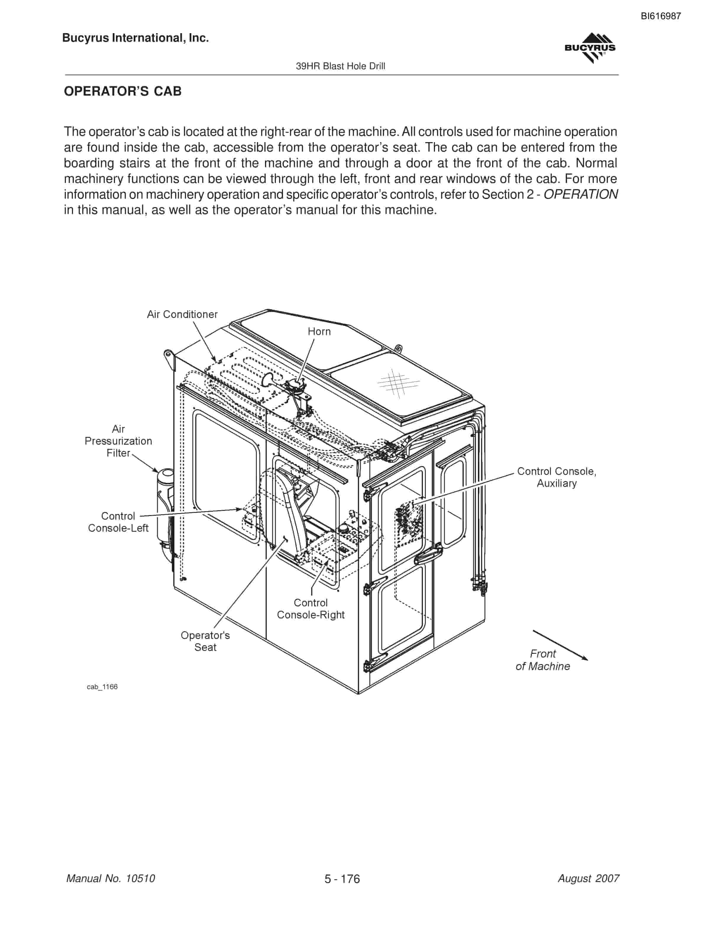 Bucyrus 39HR Blast Hole Drill Maintenance And Operation Manual BI616987-5