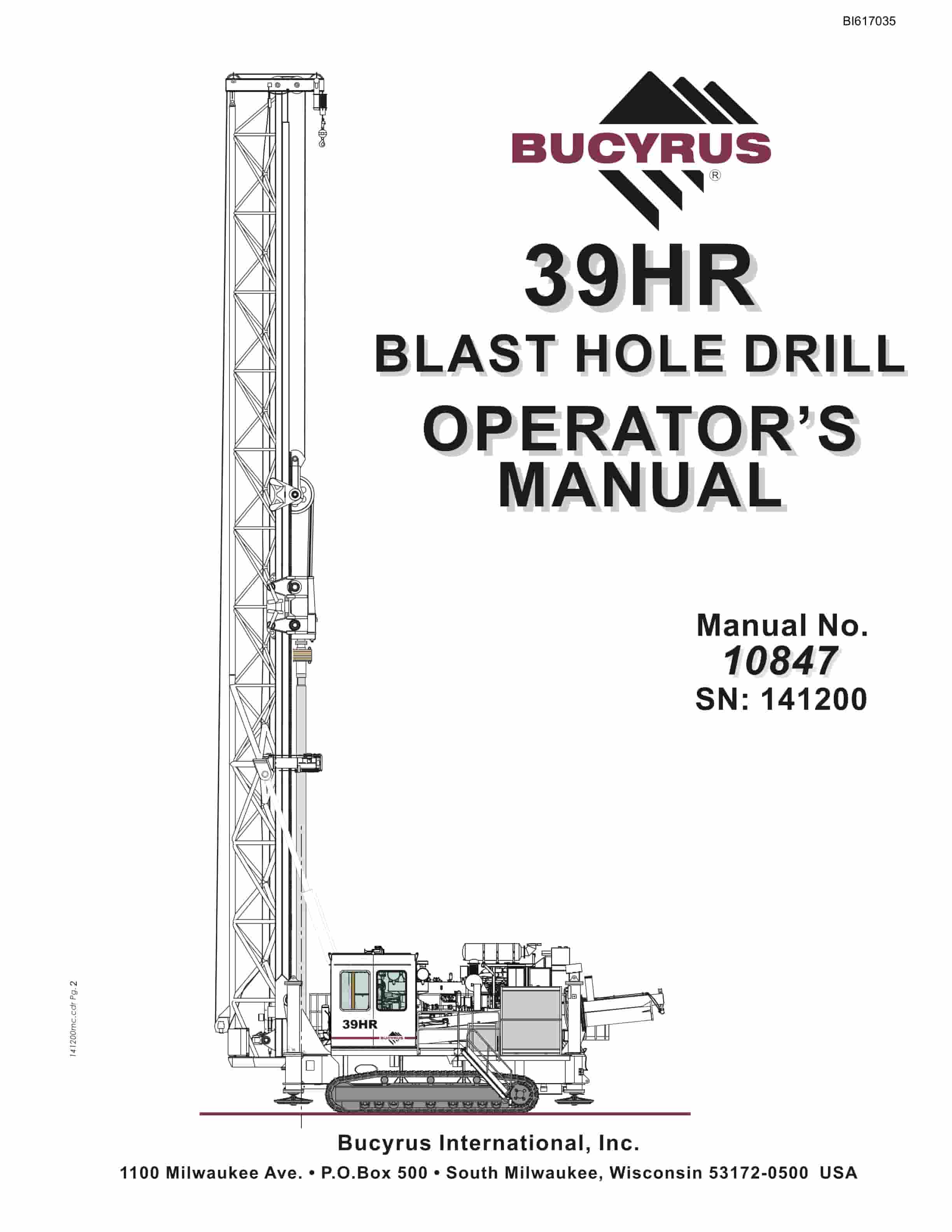 Bucyrus 39HR Blast Hole Drill Operators Manual BI617035