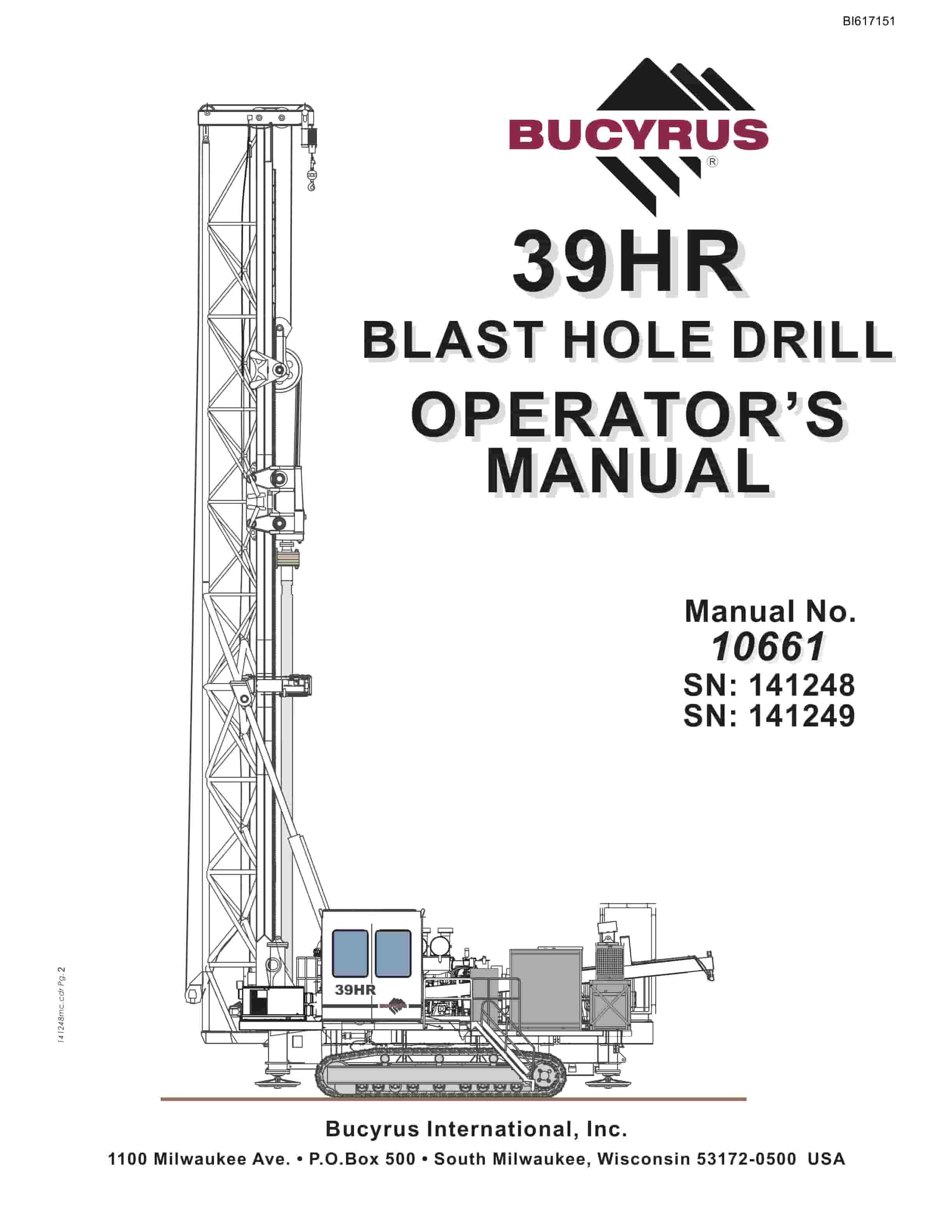 Bucyrus 39HR Blast Hole Drill Operators Manual BI617151