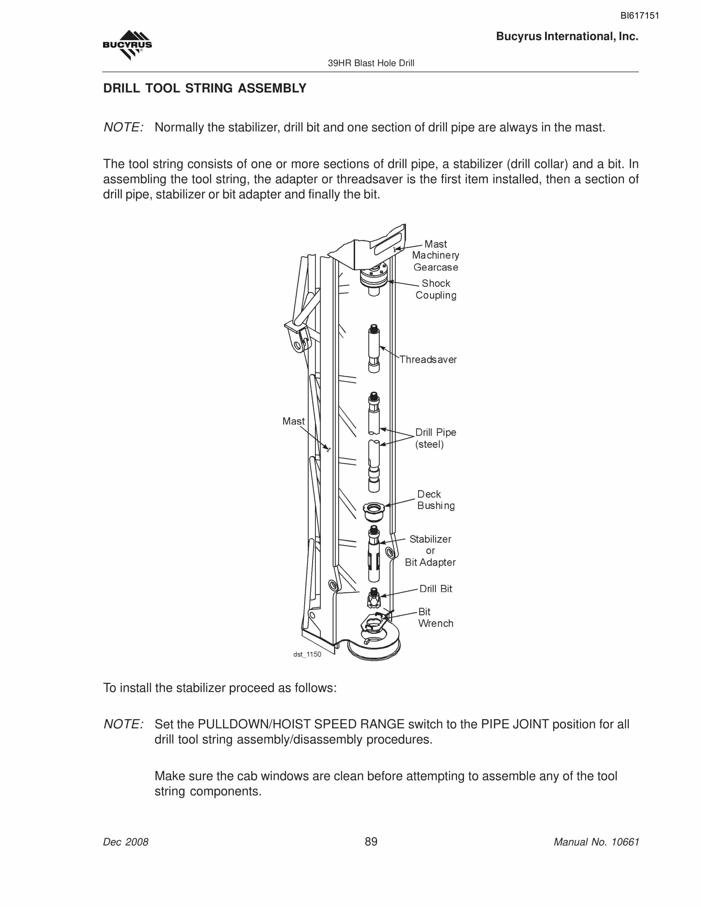 Bucyrus 39HR Blast Hole Drill Operators Manual BI617151-2