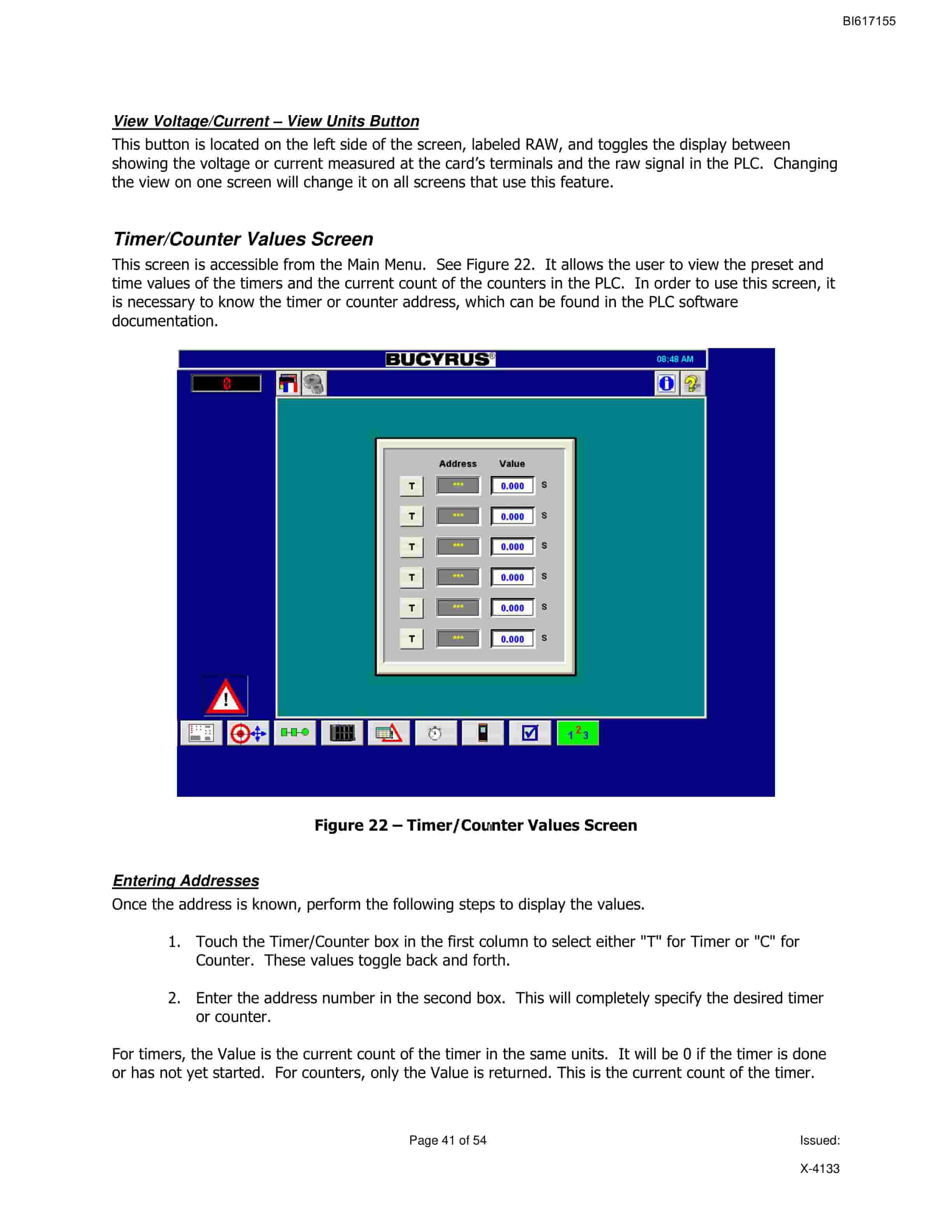 Bucyrus 39HR Operator Display X-4133 Technical Manual BI617155-4