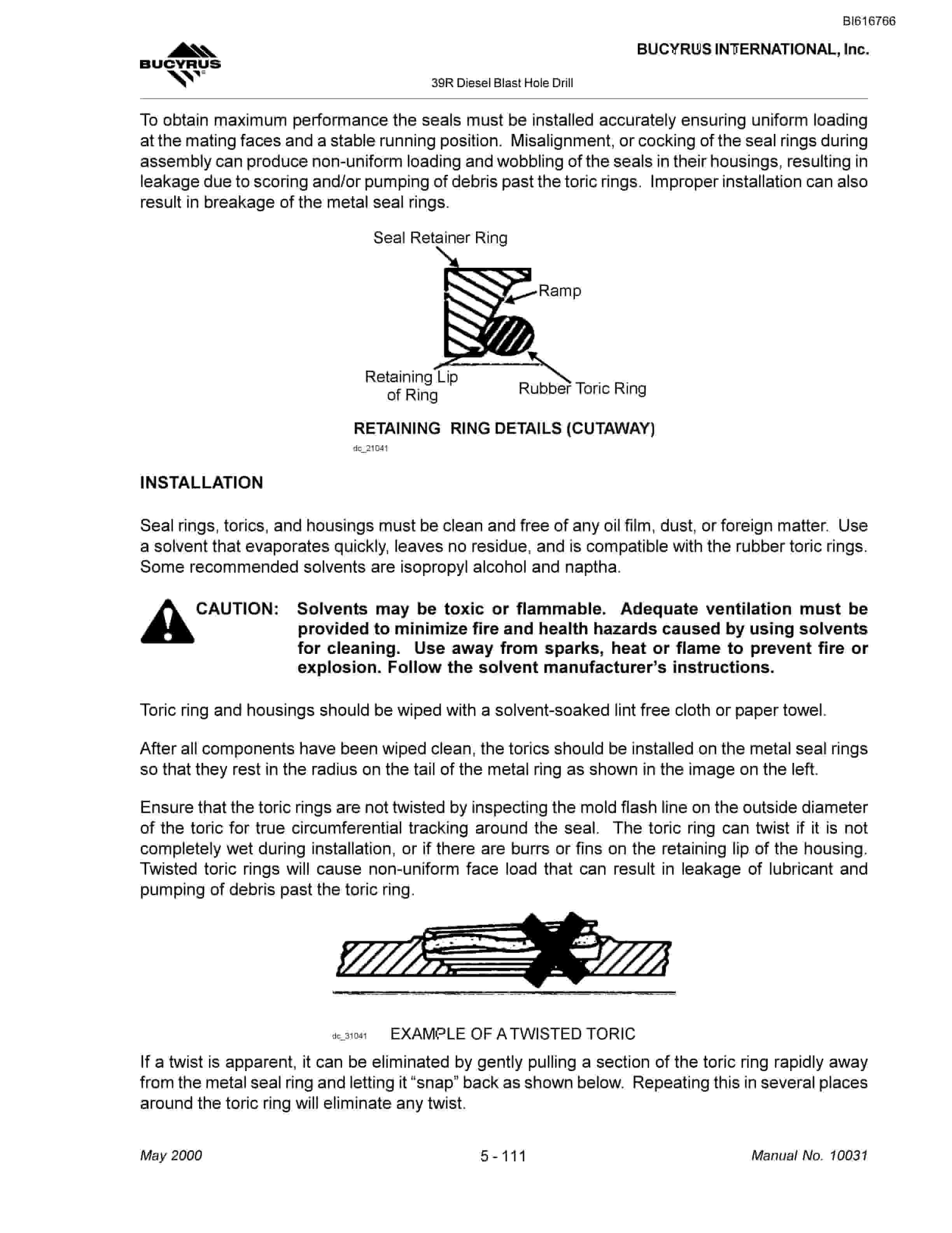 Bucyrus 39R Blast Hole Drill Technical Manual BI616766-5