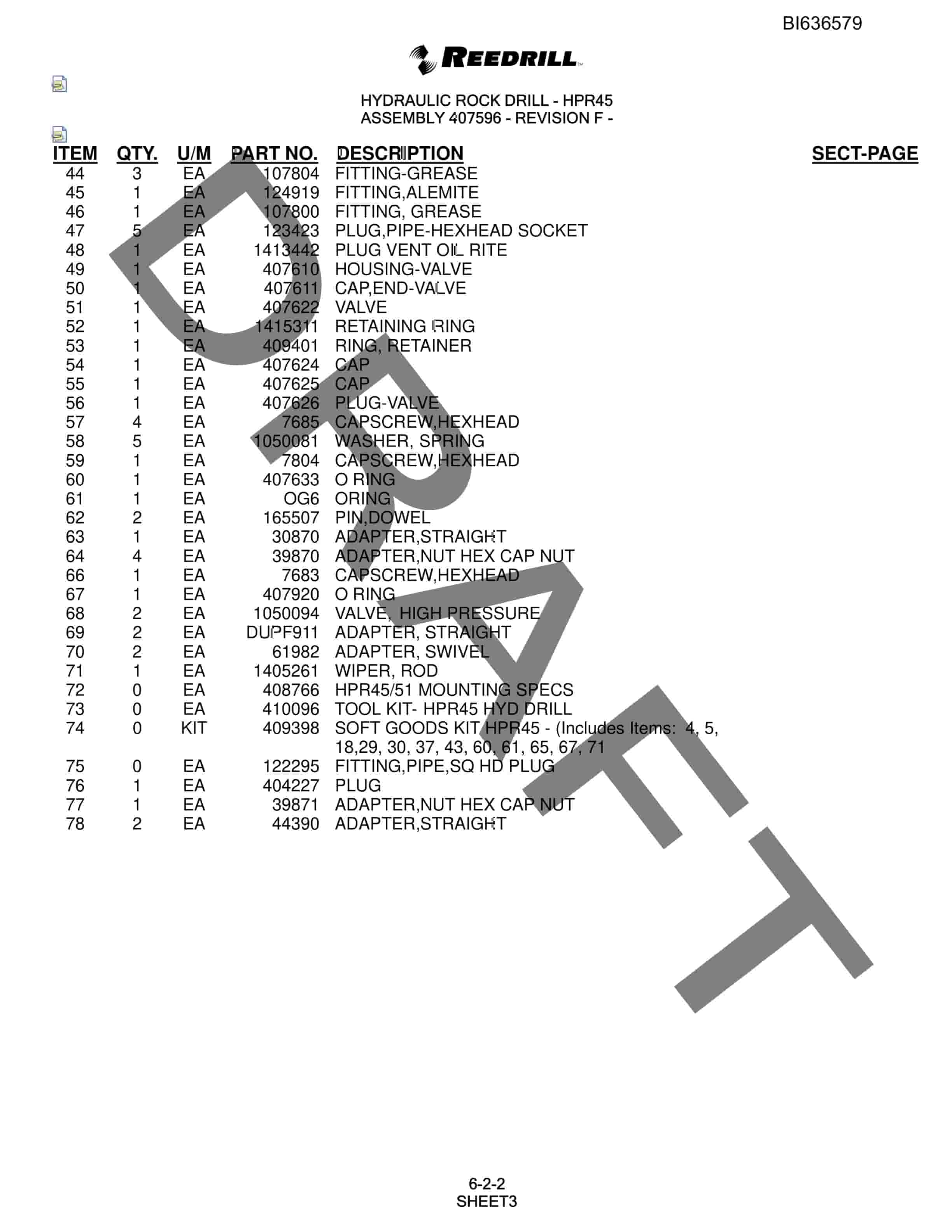 Bucyrus 400 Hydra-Trac Parts Catalog BI636579-2