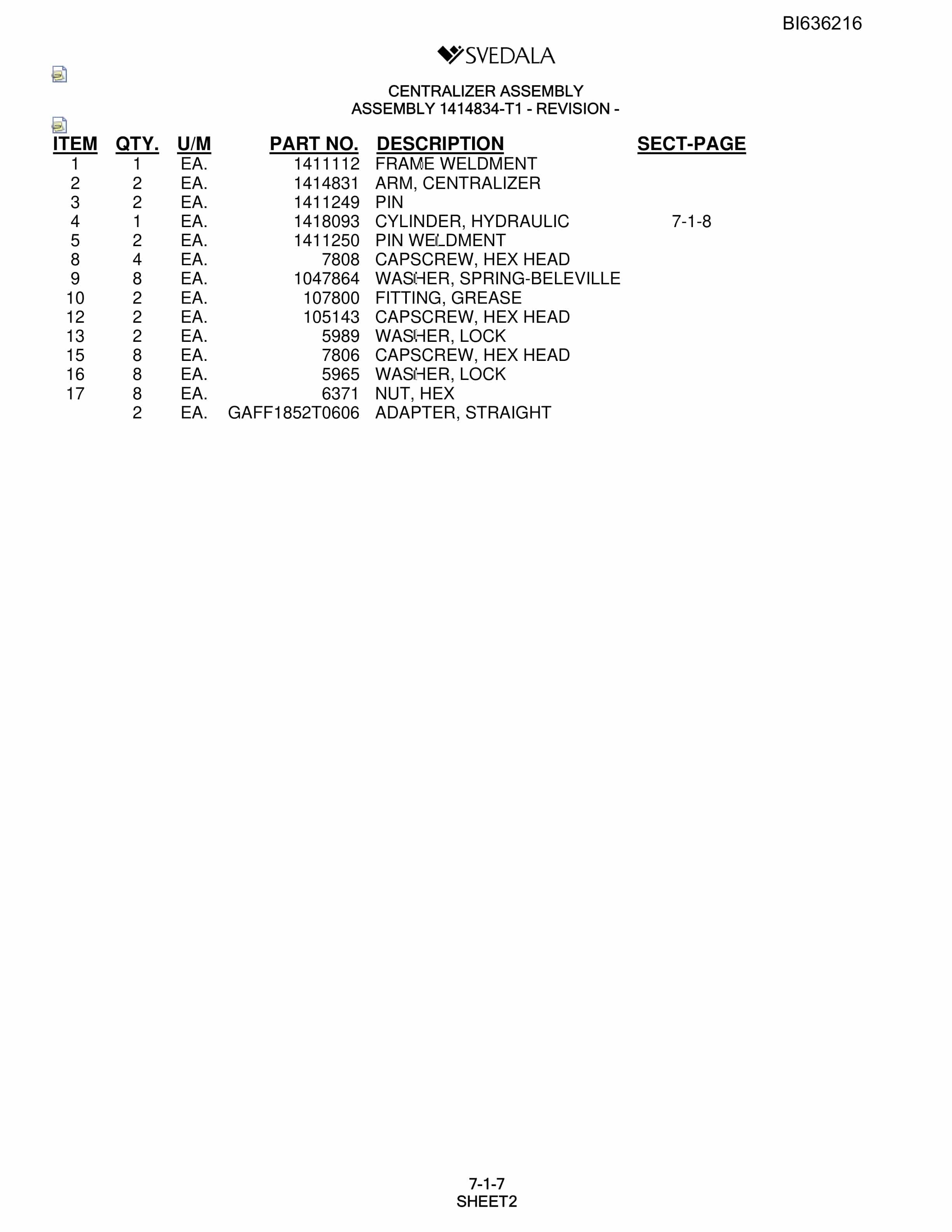 Bucyrus 402C Hydra-Trac Parts Catalog BI636216-2