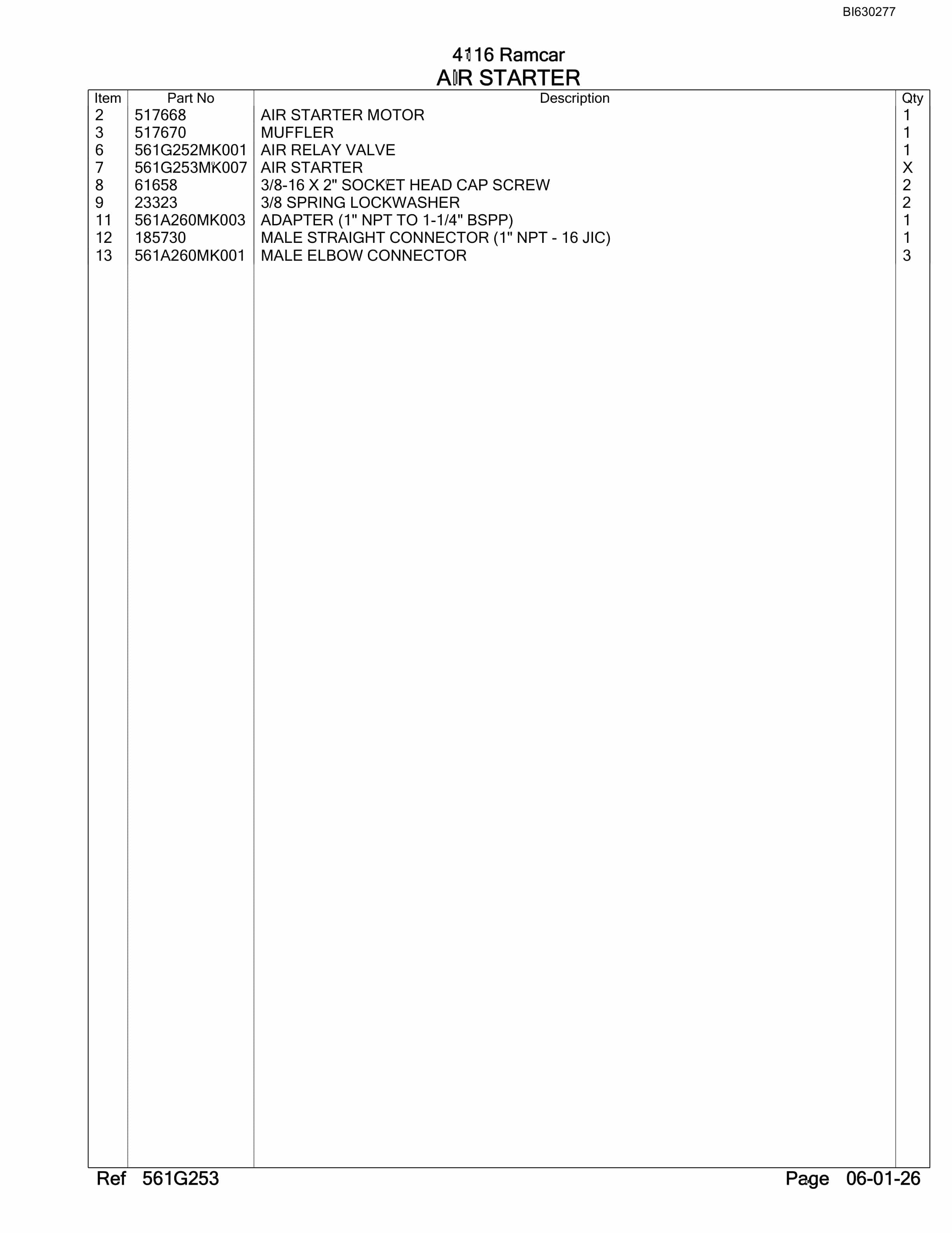 Bucyrus 4116 Ramcar Parts Catalog BI630277-5