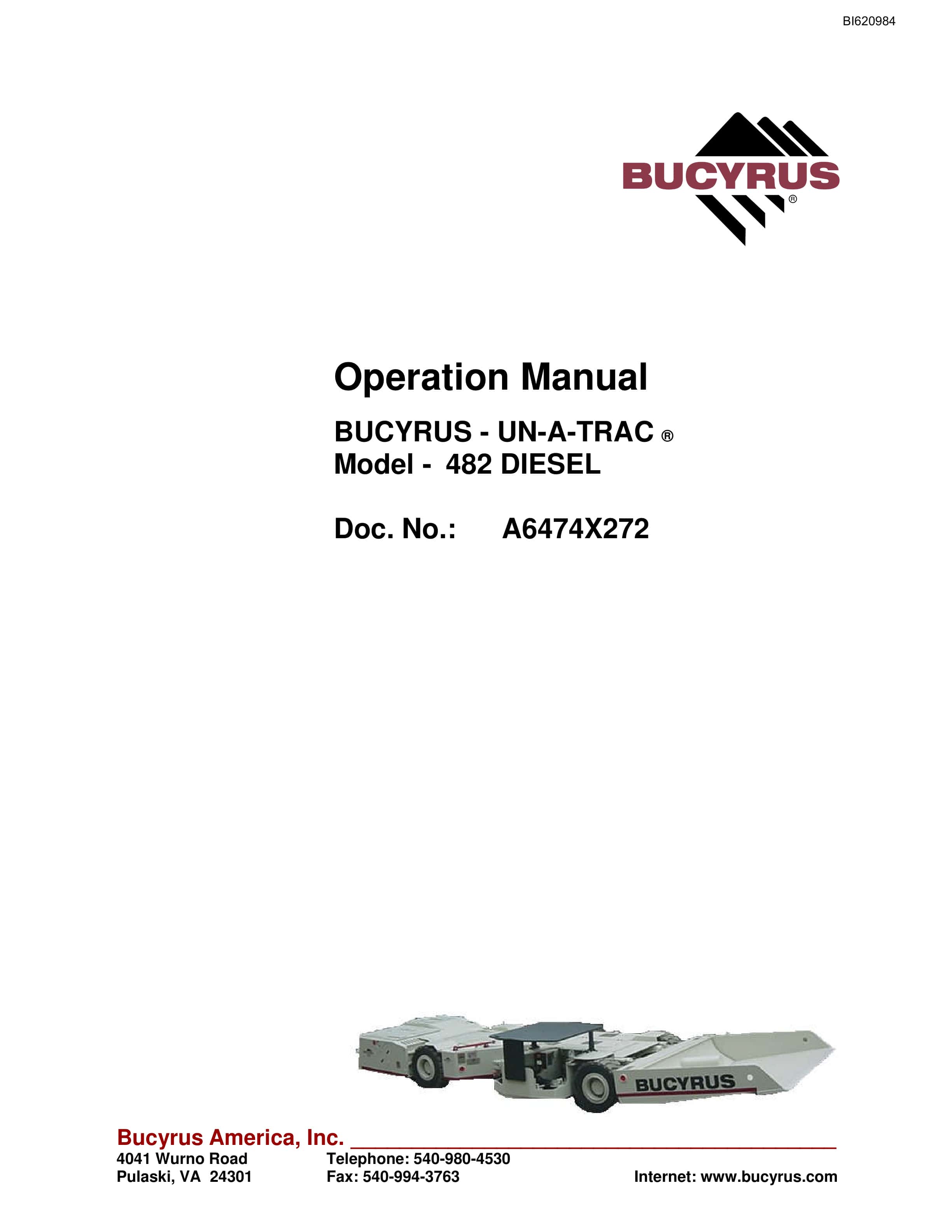 Bucyrus 482 Diesel UN-A-TRAC Operation Manual BI620984